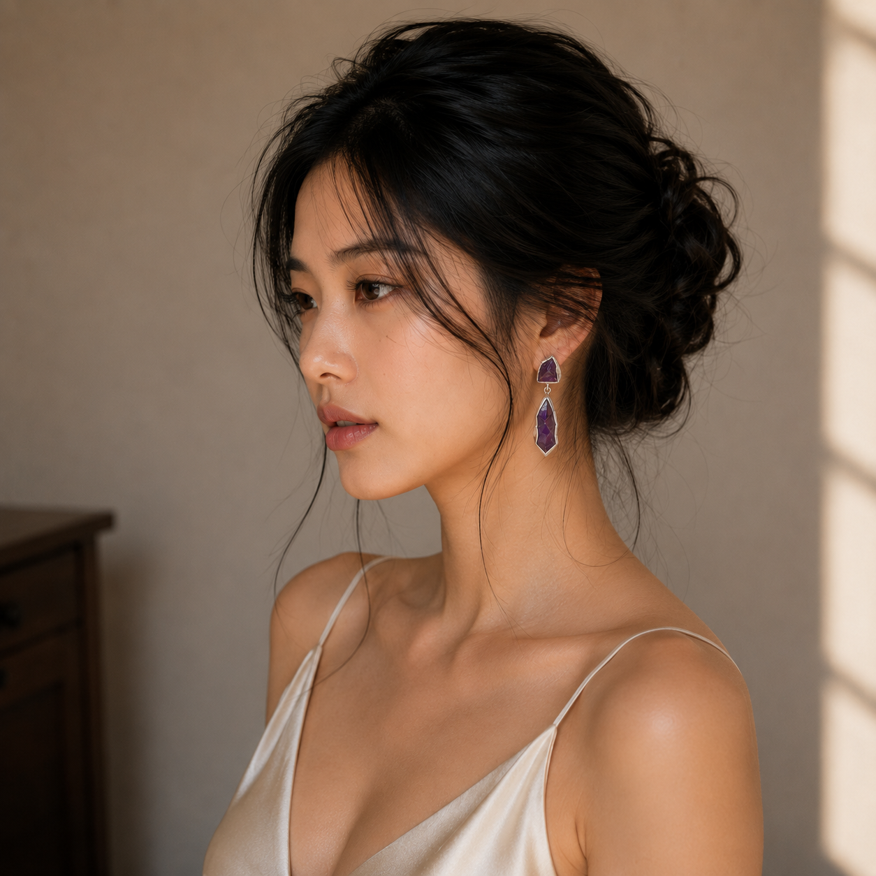 Amethystt Rough Gemstone Stud Earring