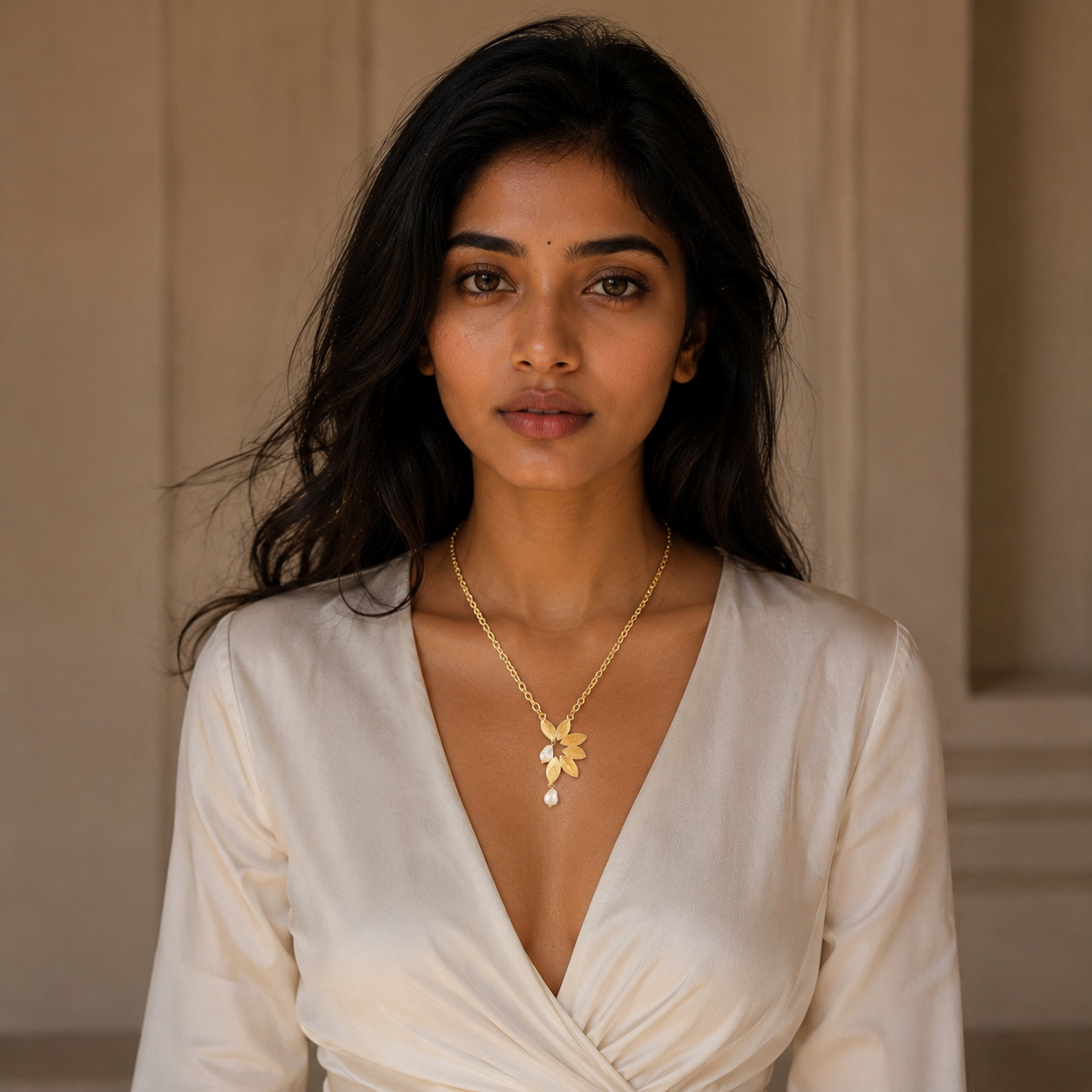 Pearl Brass Flash Gold Plating Leaf Necklace