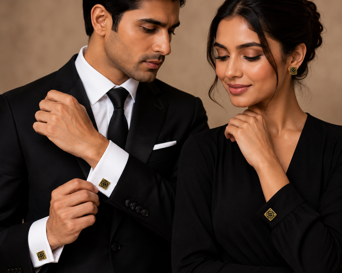 Square with Gold Star Enameling Cufflinks