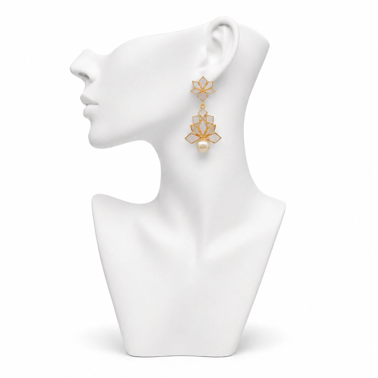 Mother of Pearl Brass Flash Gold Plating Enameled Stud Earring
