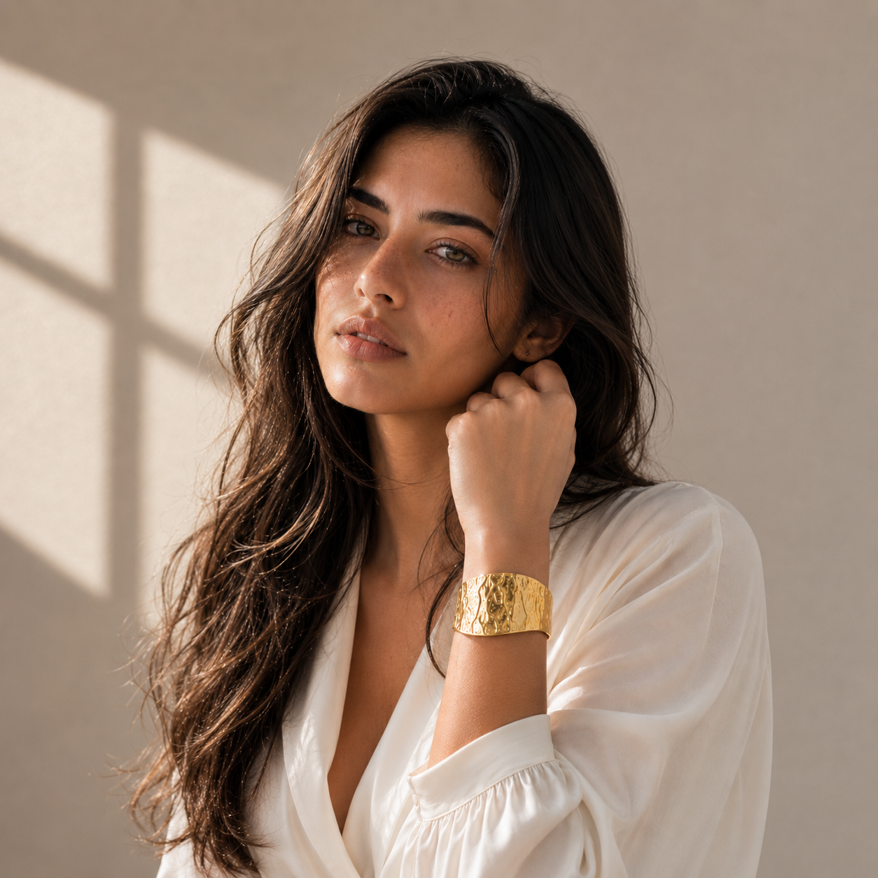 Hand Hammered Semi Circle Hoop Flash Gold Plated Brass Cuff