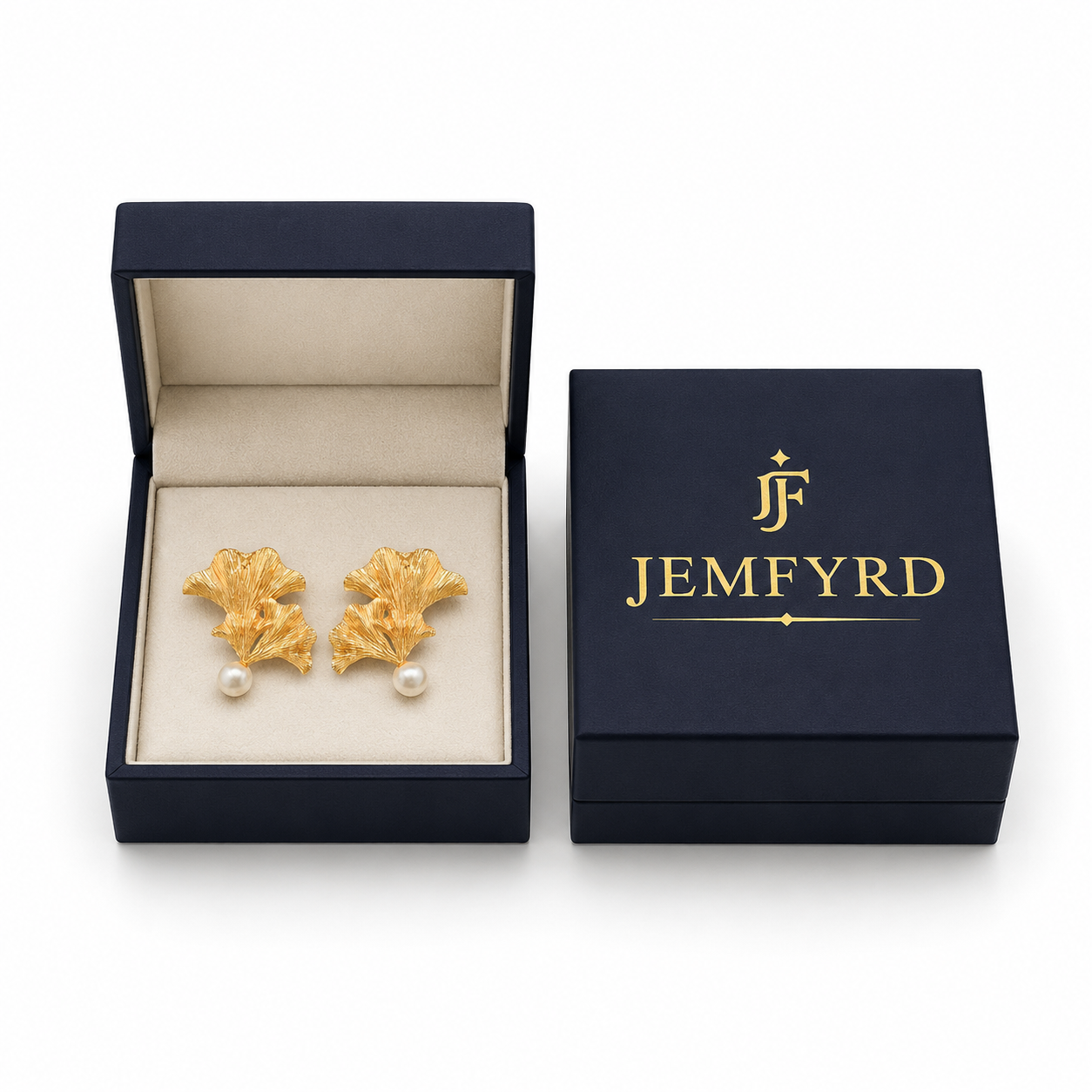 Pearl Brass Flash Gold Plating Ginkgo Stud Earring