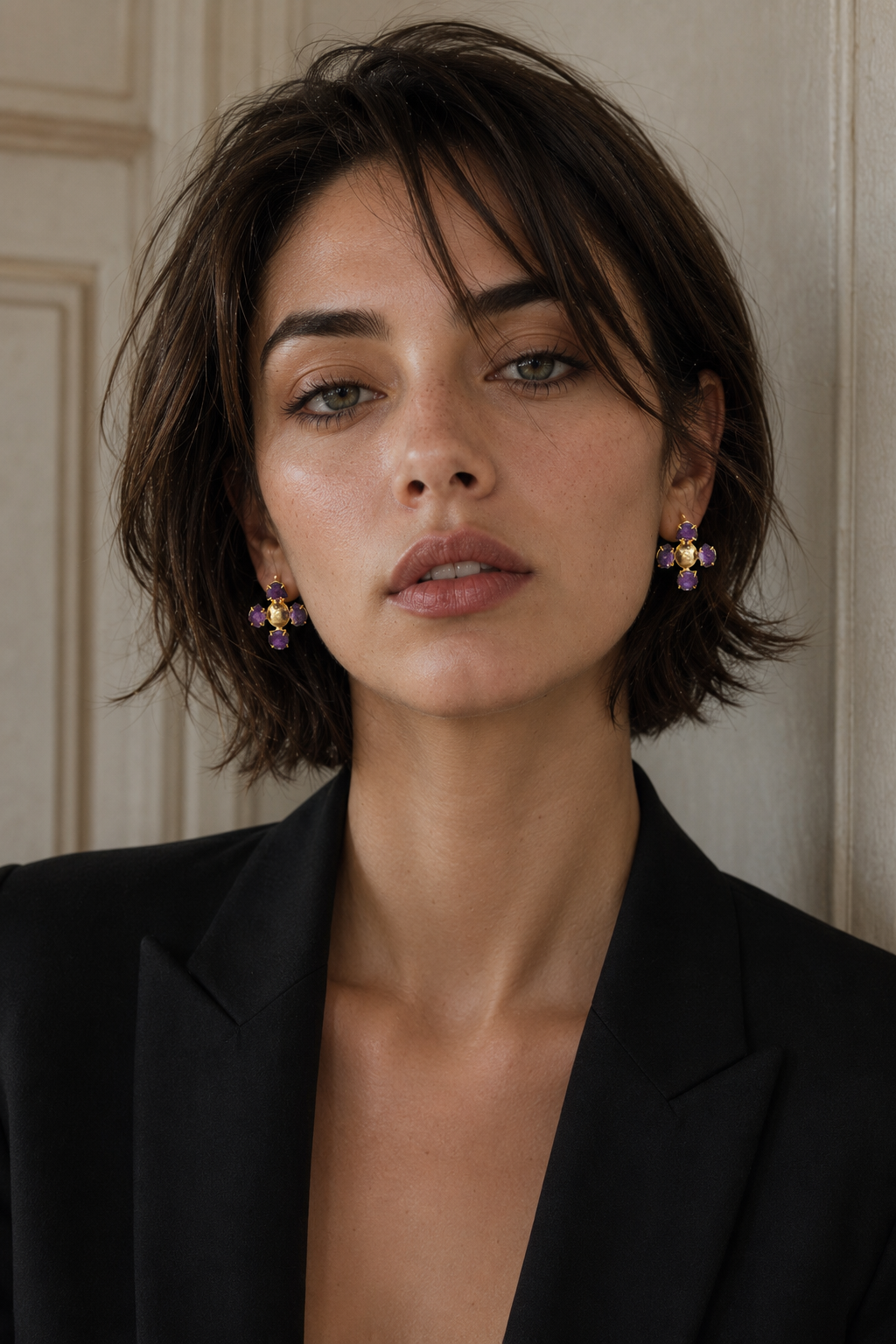 Aquamarine Brass Flash Gold Plating Floral Stud Earring