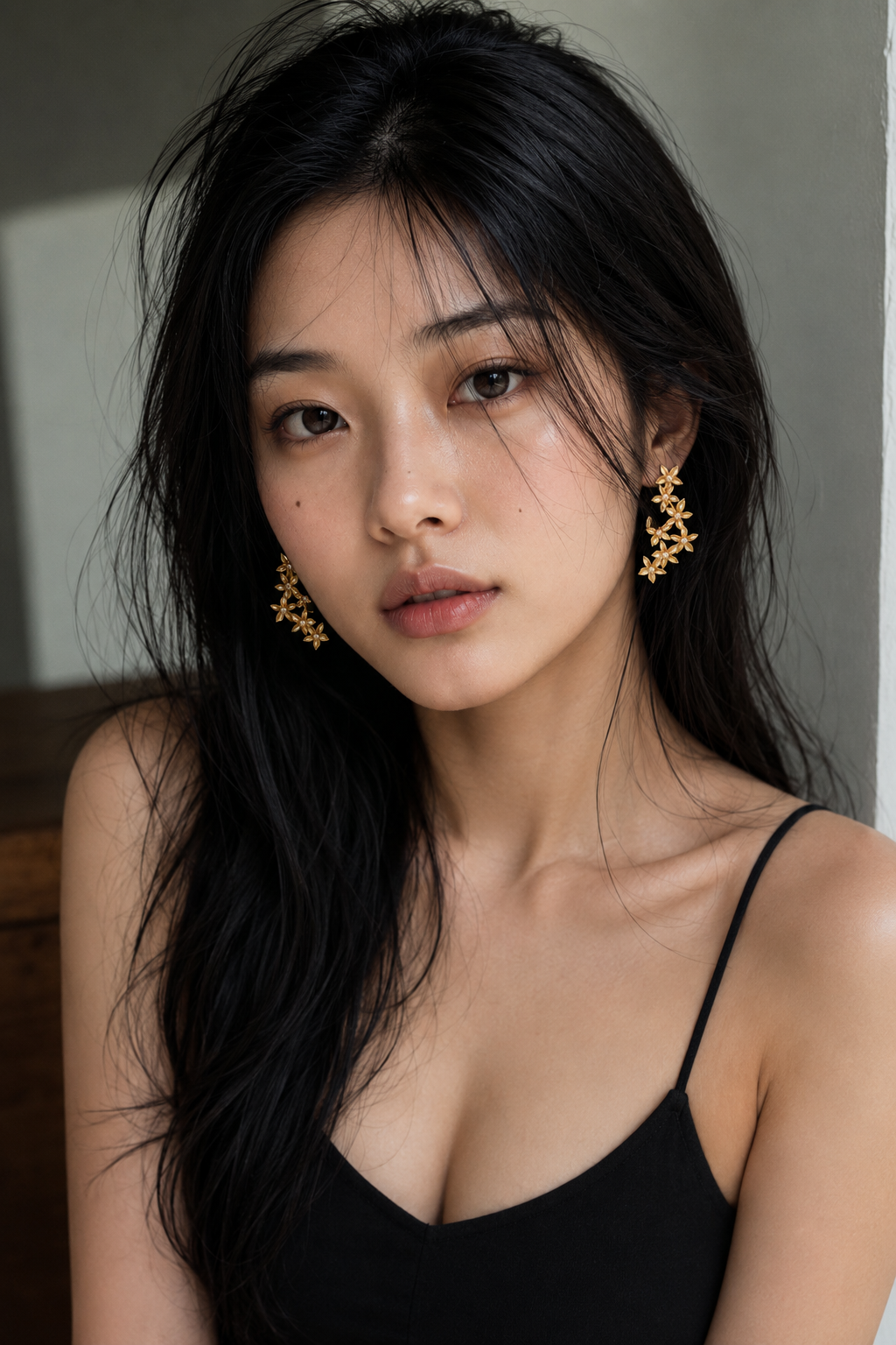 Pearl Brass Flash Gold Plating Floral Stud Earring
