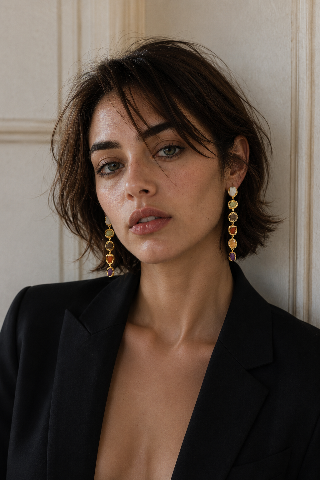 Multi Gemstone Brass Flash Gold Plating Bezel Stud Earring