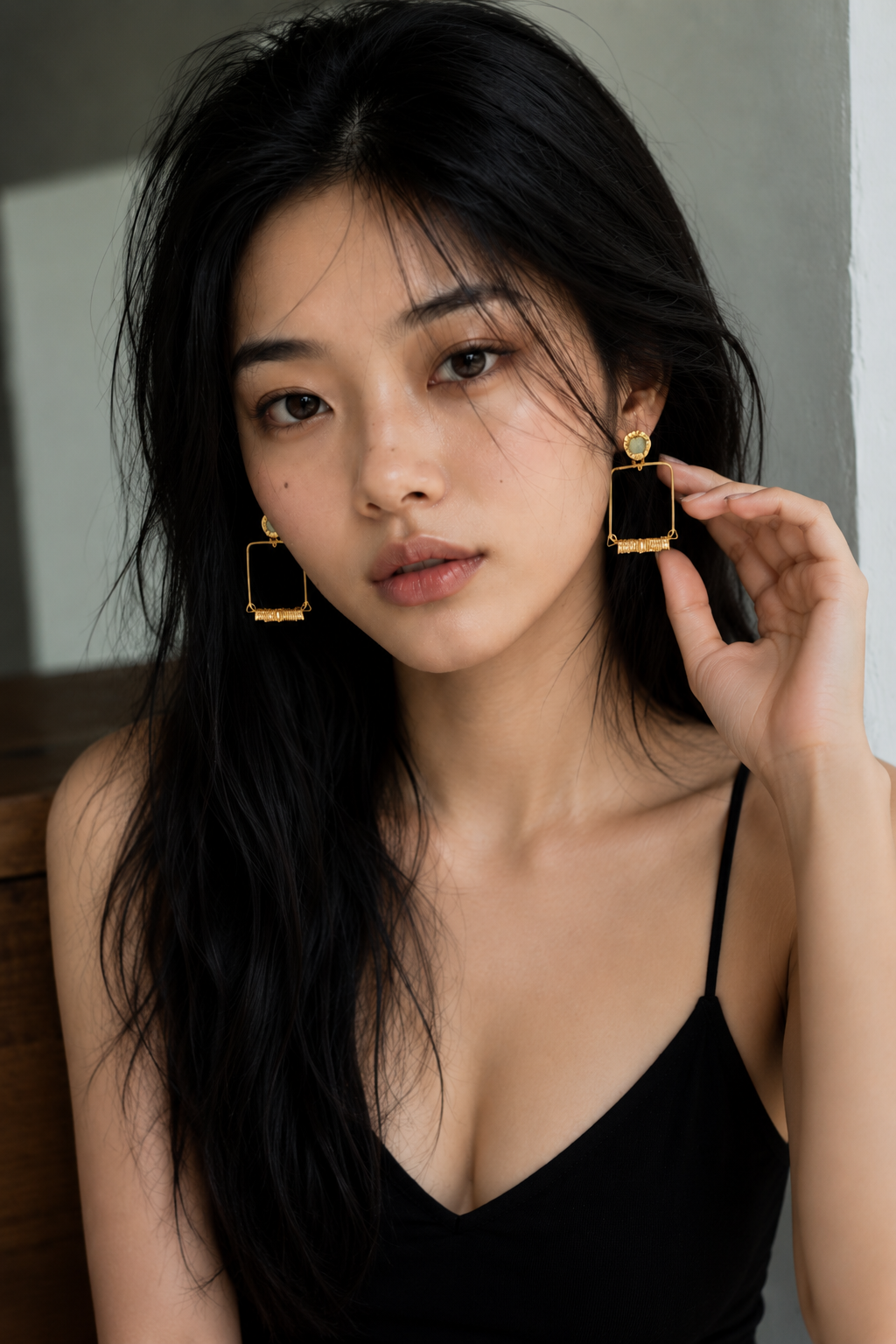 Agate Brass Flash Gold Plating Square Stud Earring