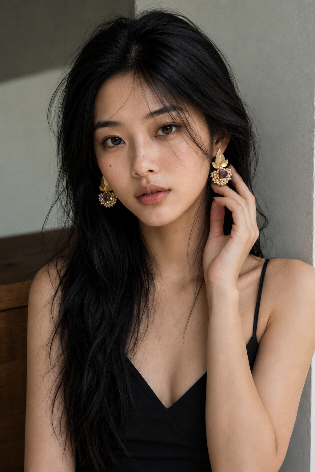 Pearls Brass Flash Gold Plating Floral Stud Earring