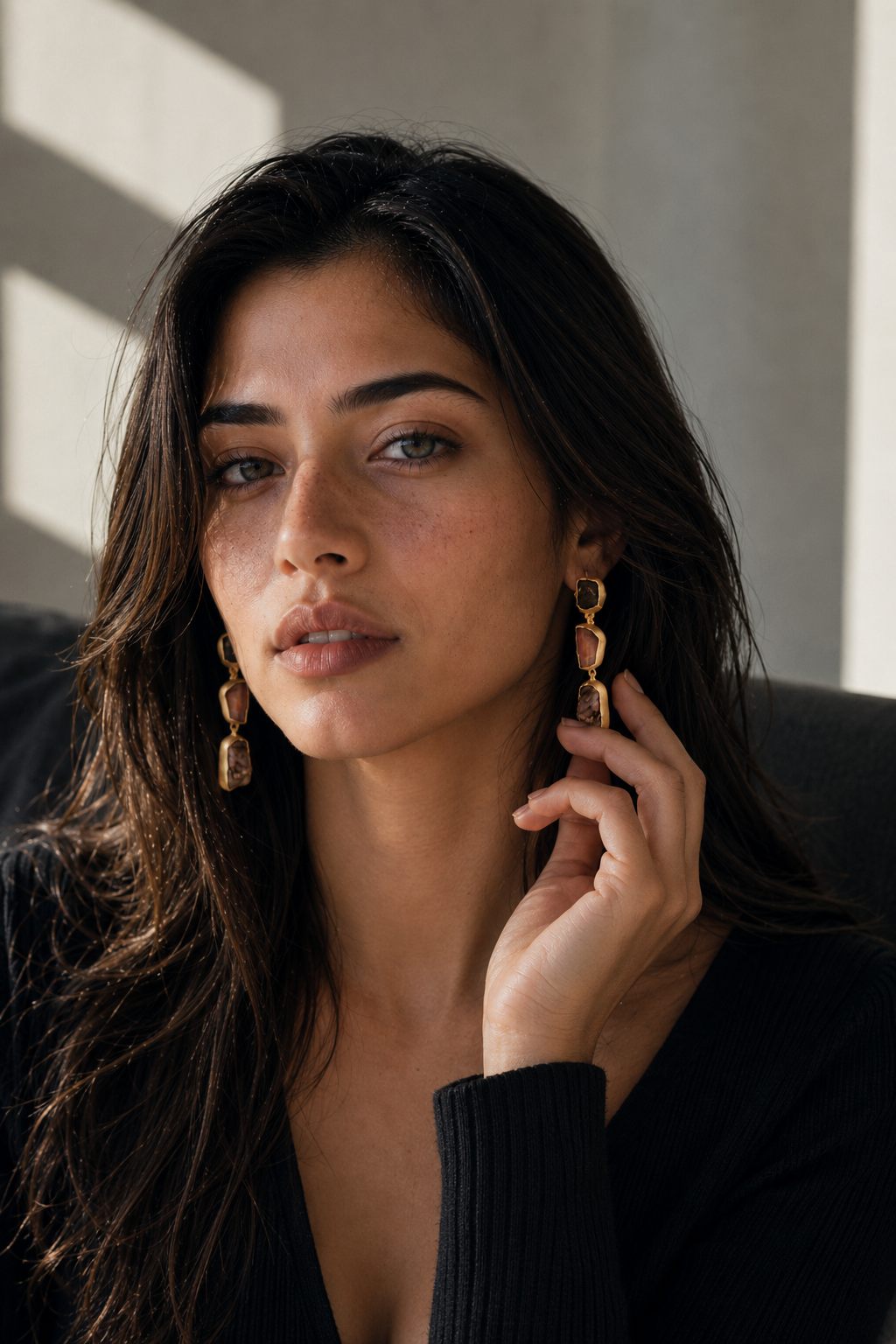Multi Color Tourmanline Rough Gemstone Stud Earring