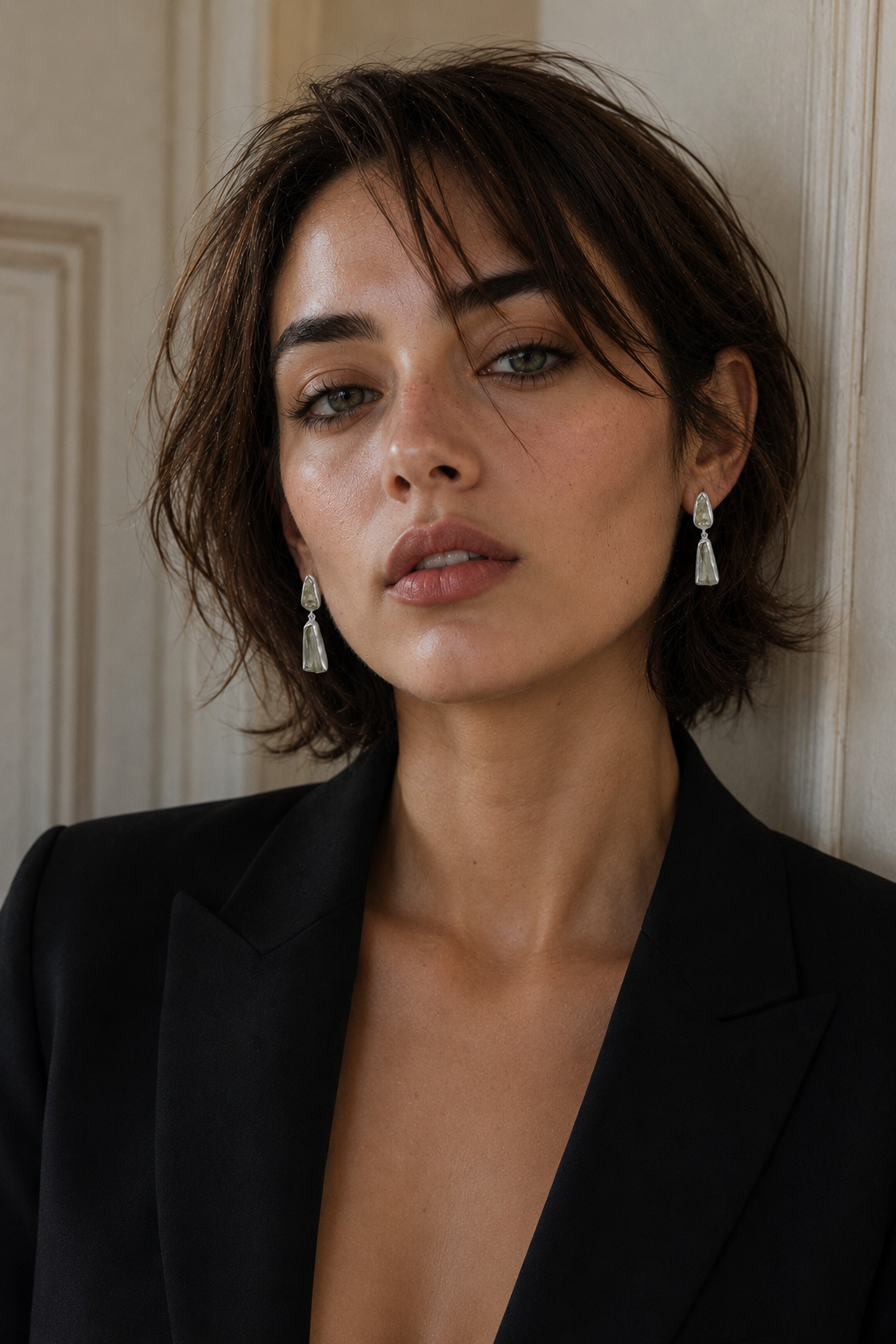 Crystal Quartz Rough Gemstone Stud Earring