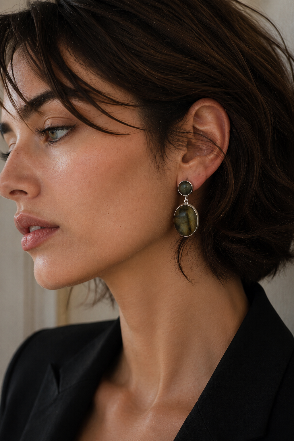 Labradorite Rough Gemstone Stud Earring