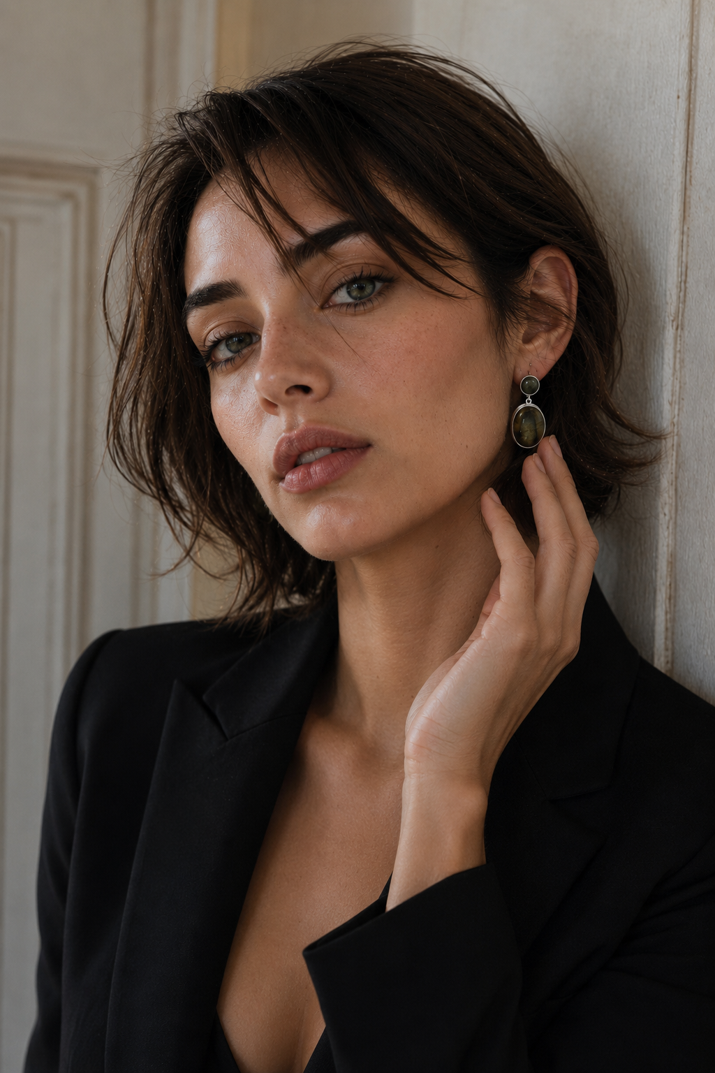 Labradorite Rough Gemstone Stud Earring