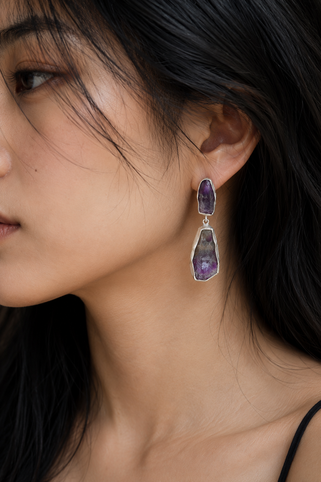 Amethystt Rough Gemstone Stud Earring