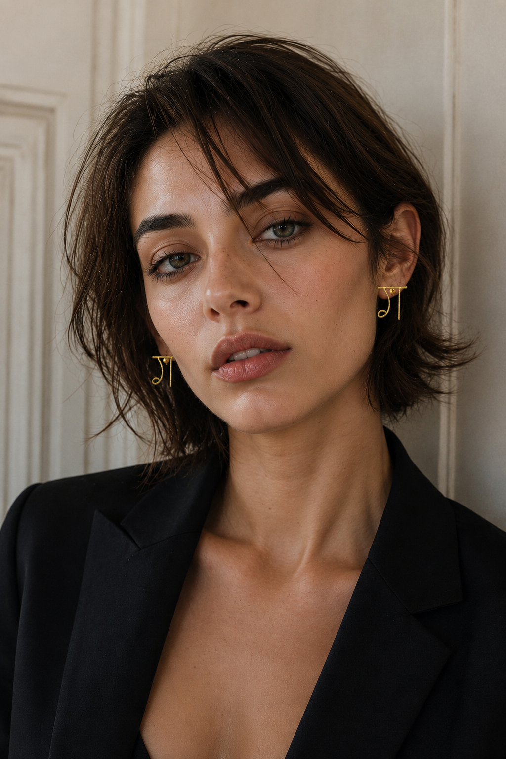 Alphabet "ग" Hand Beaten Brass Earrings