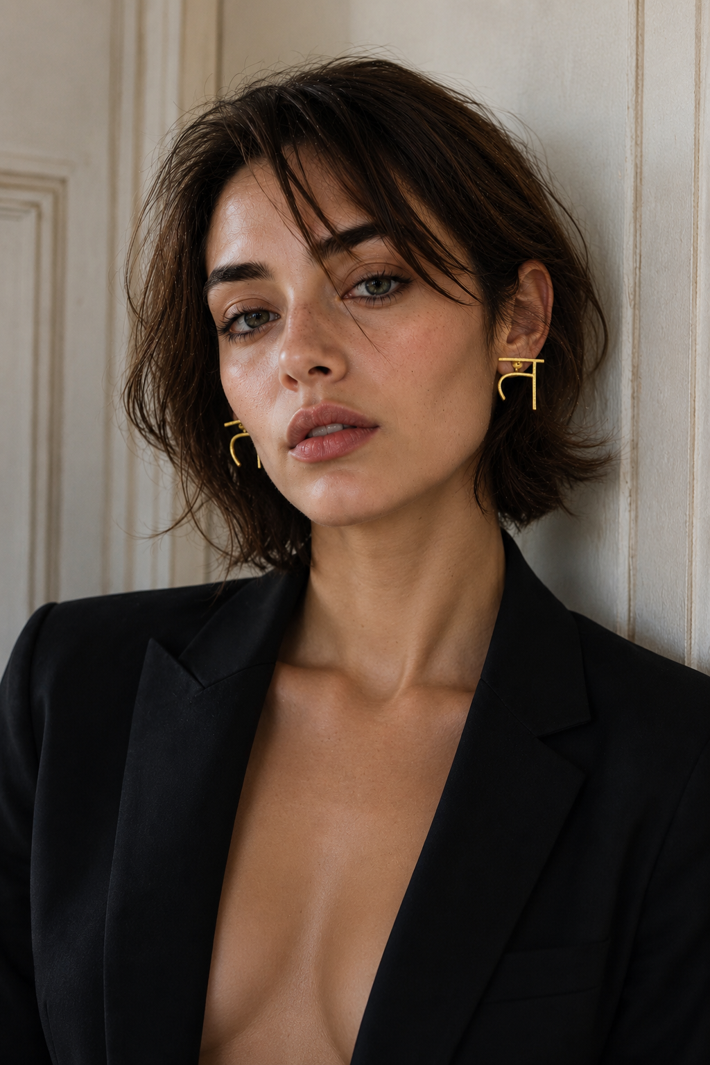 Alphabet "त" Hand Beaten Brass Earrings