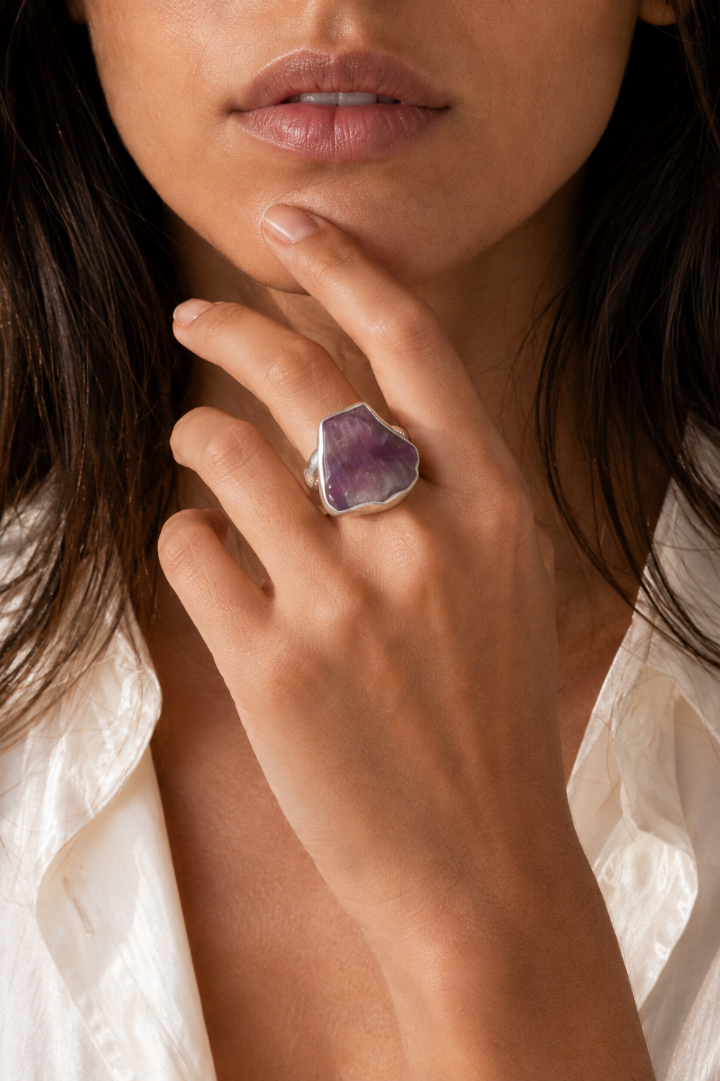 Amethystt Rough Gemstone Ring