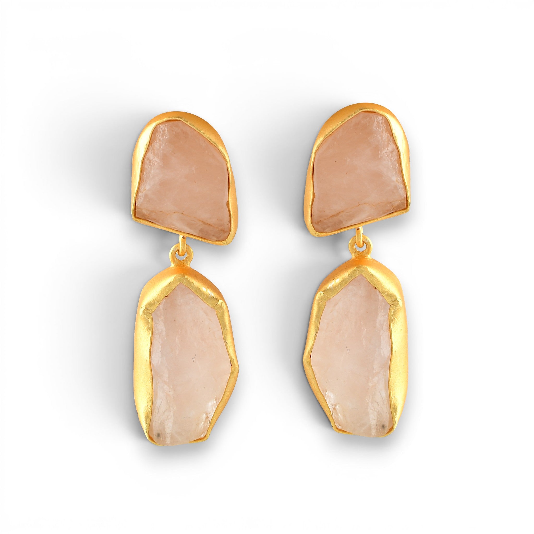 Rose Quartz Rough Gemstone Stud Earring