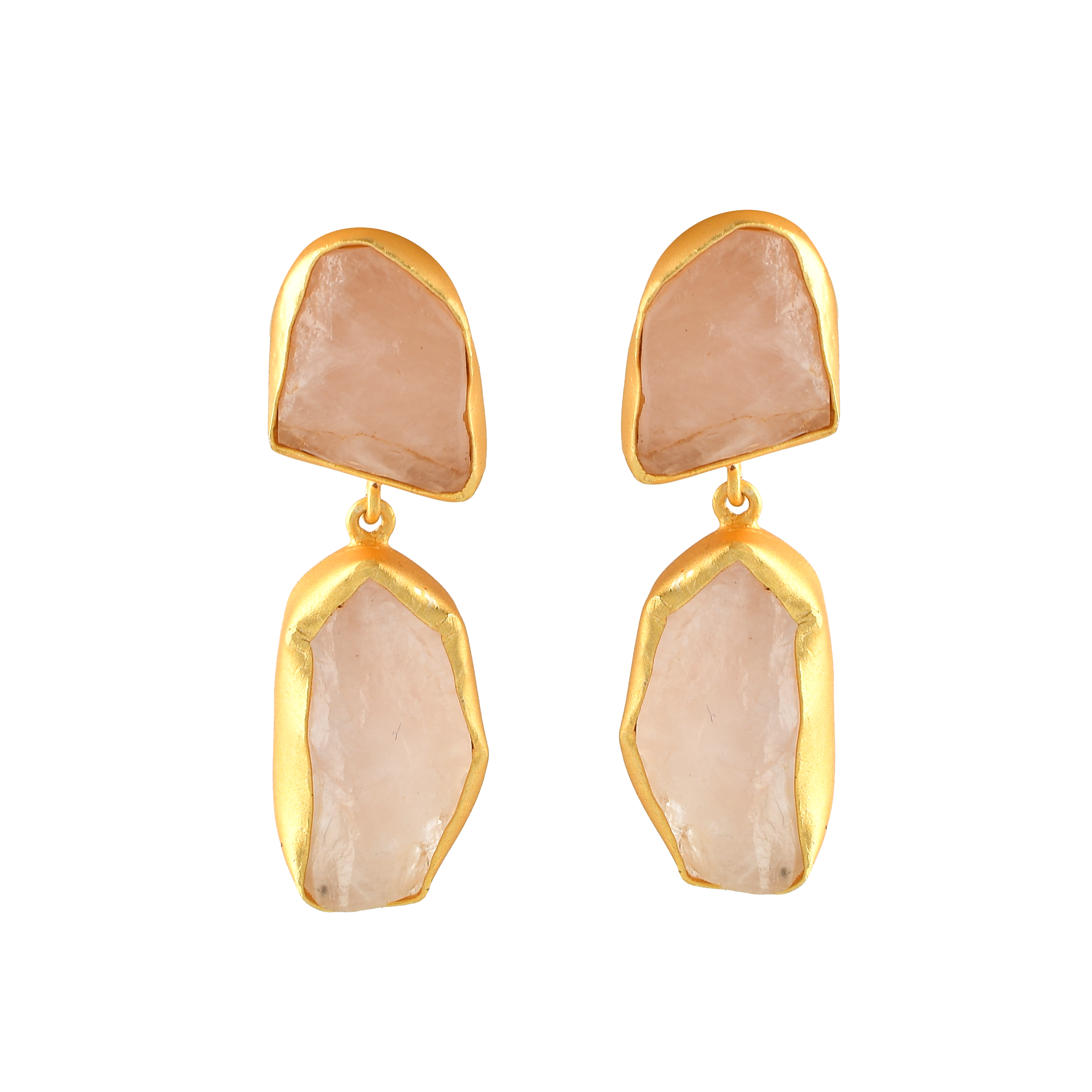 Rose Quartz Rough Gemstone Stud Earring