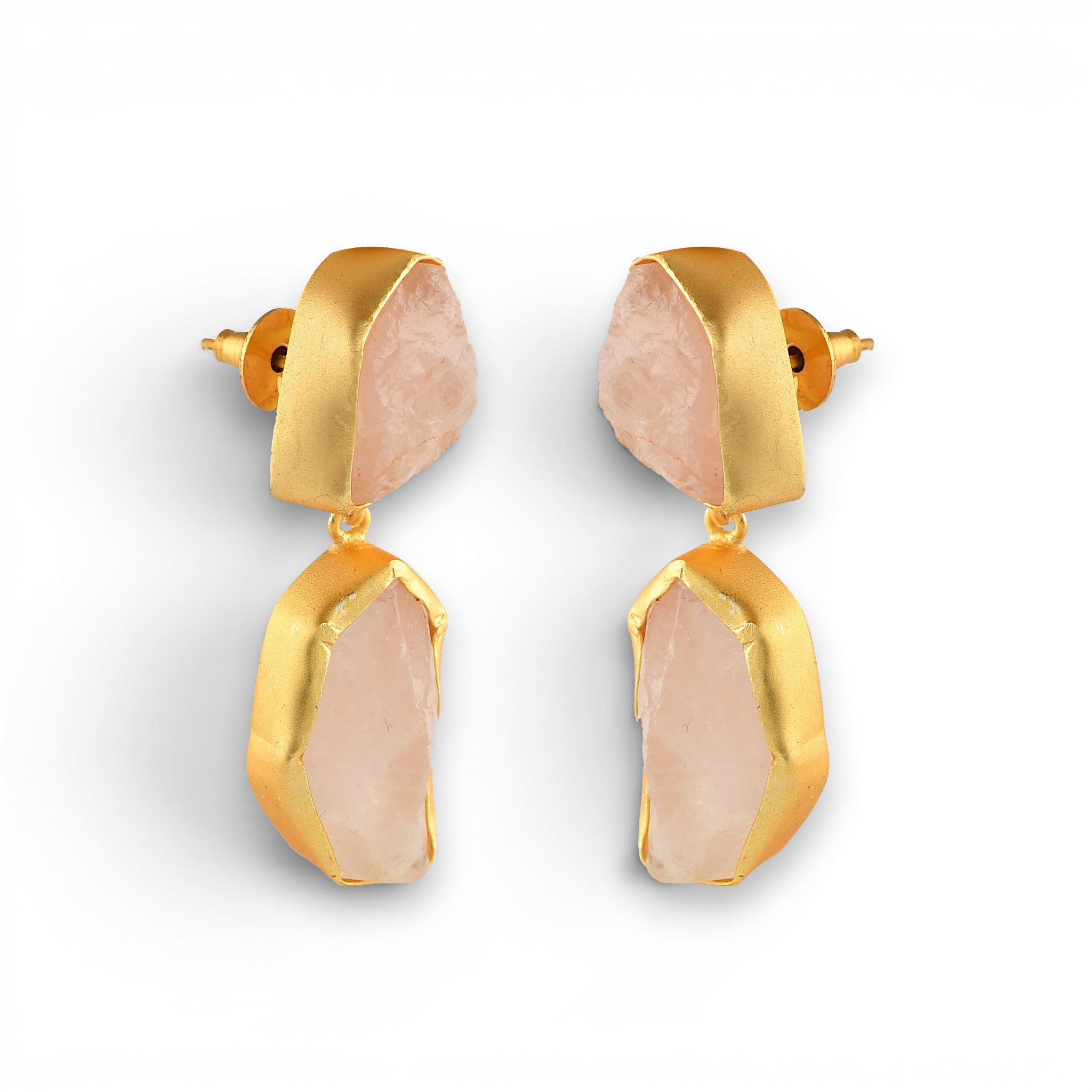 Rose Quartz Rough Gemstone Stud Earring
