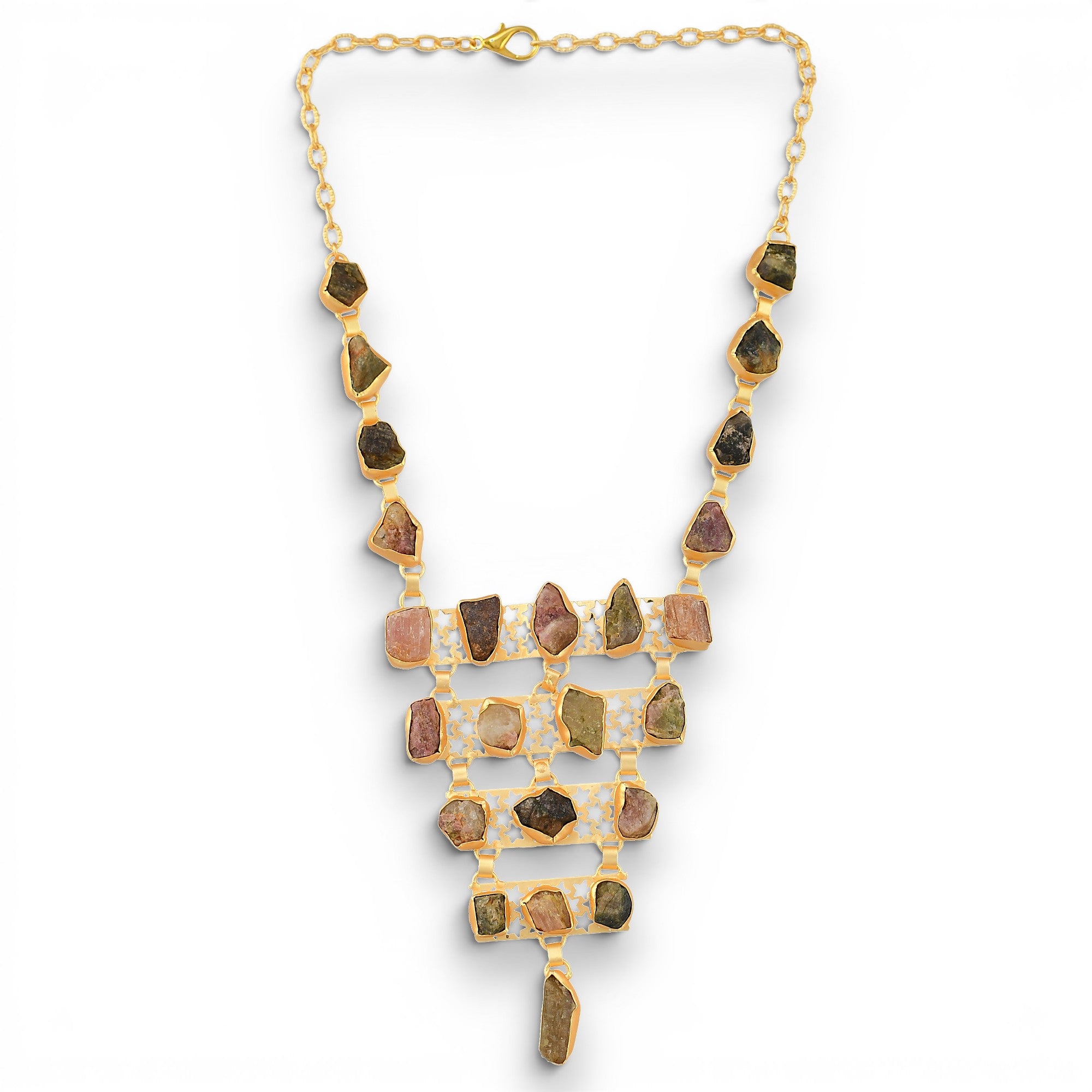 Multi Color Tourmanline Rough Gemstone Necklace