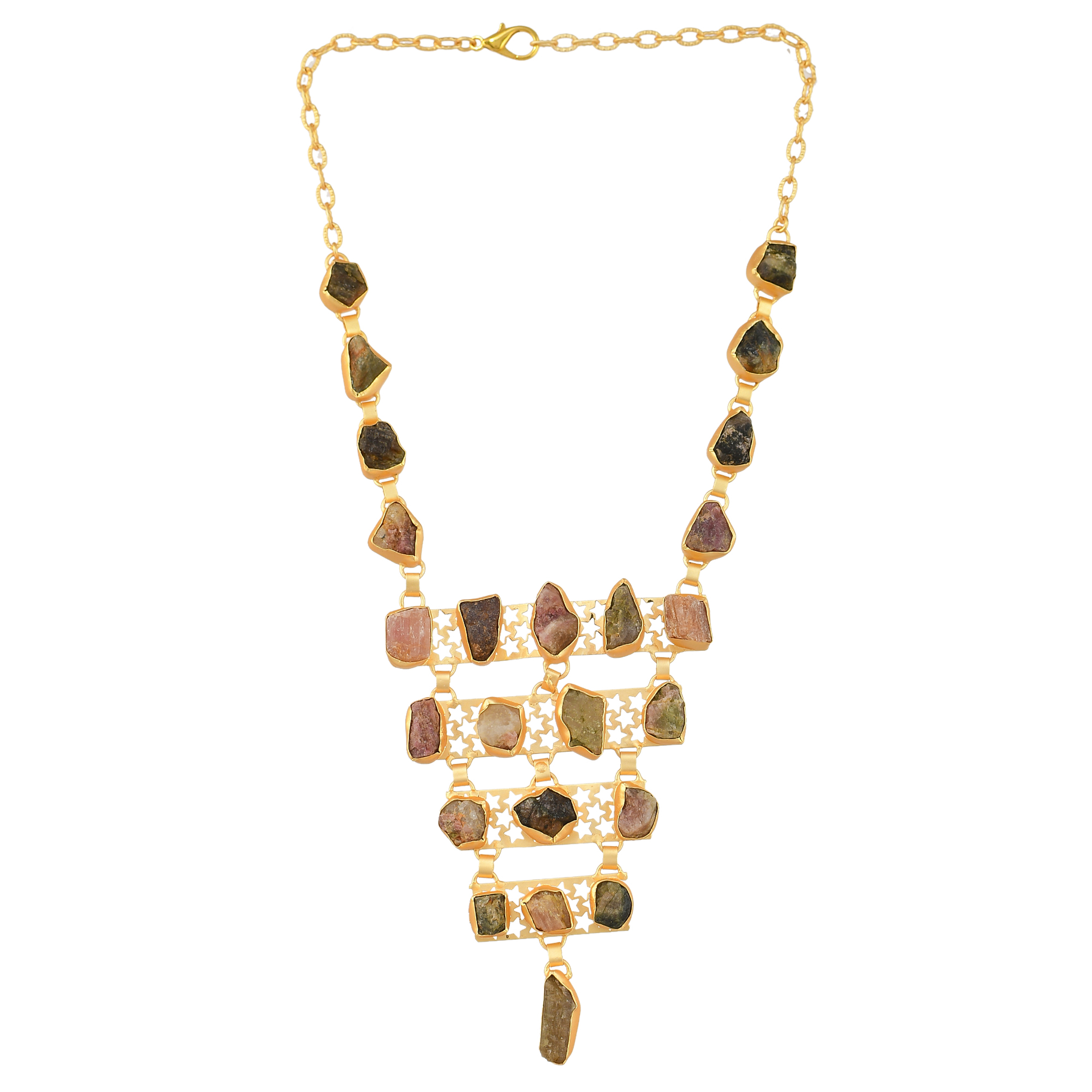 Tourmanline Gemstone Brass Necklace jewelry