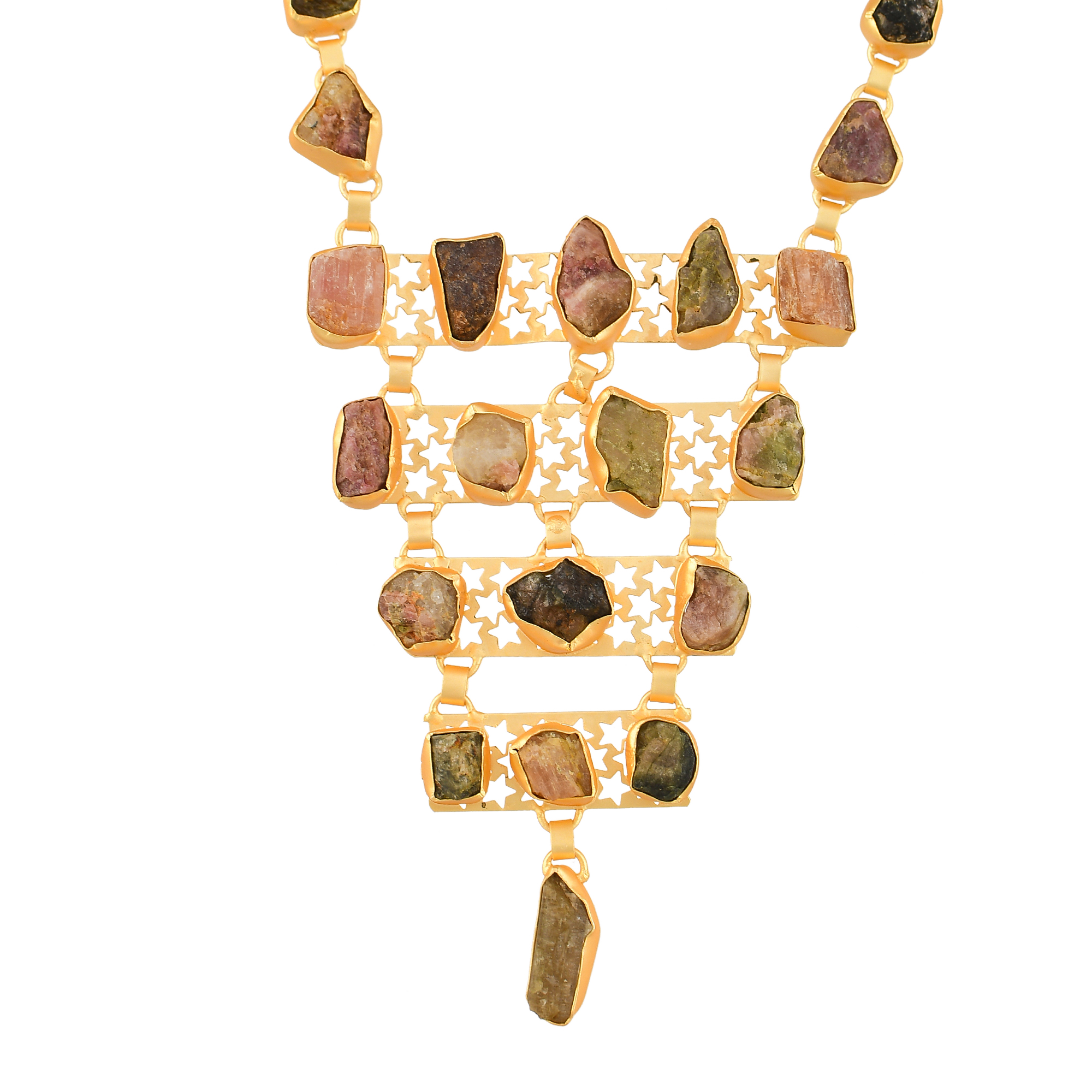Tourmanline Gemstone Brass Necklace jewelry
