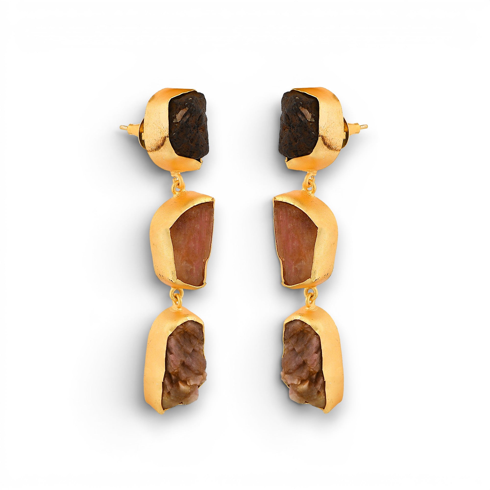 Multi Color Tourmanline Rough Gemstone Stud Earring
