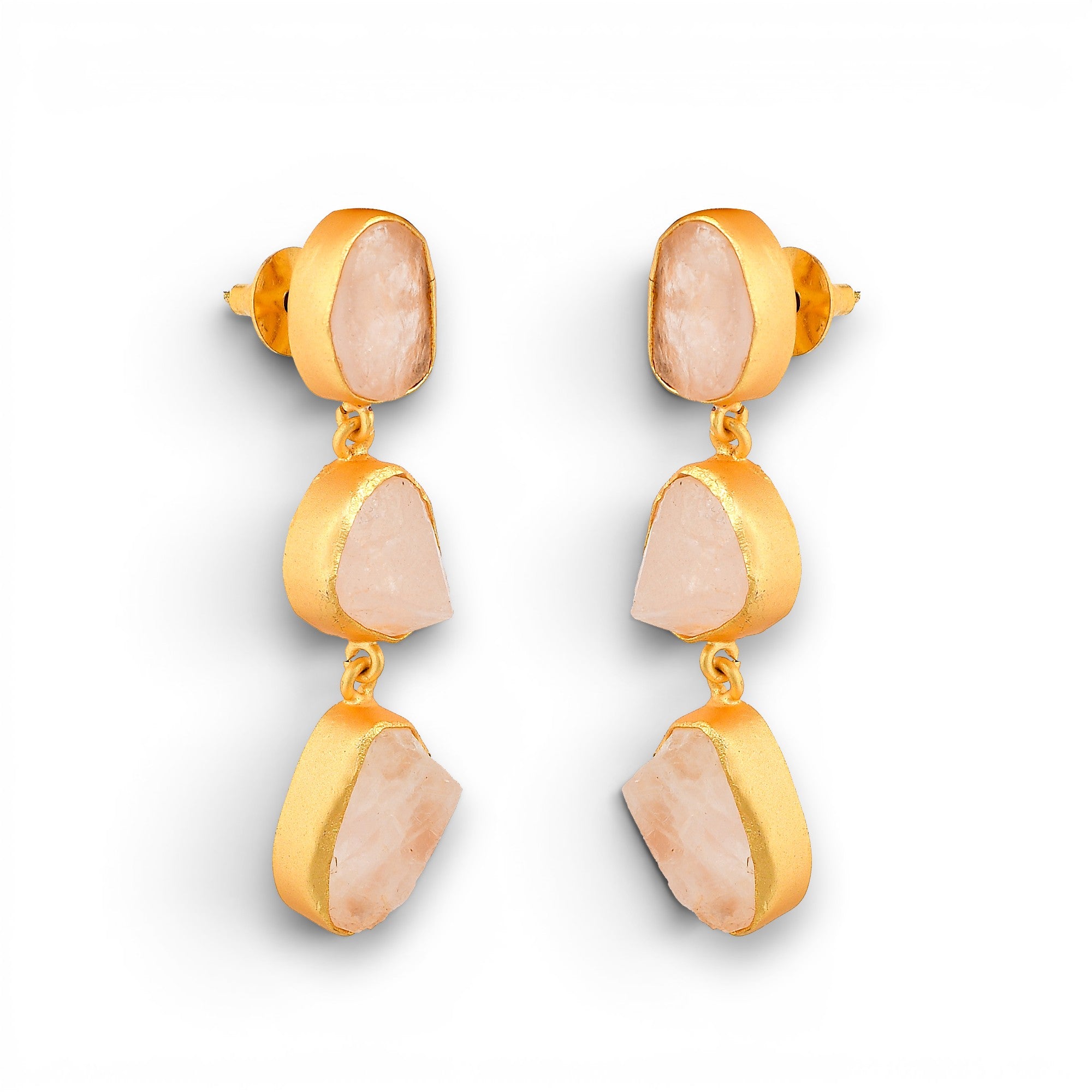 Rose Quartz Rough Gemstone Stud Earring