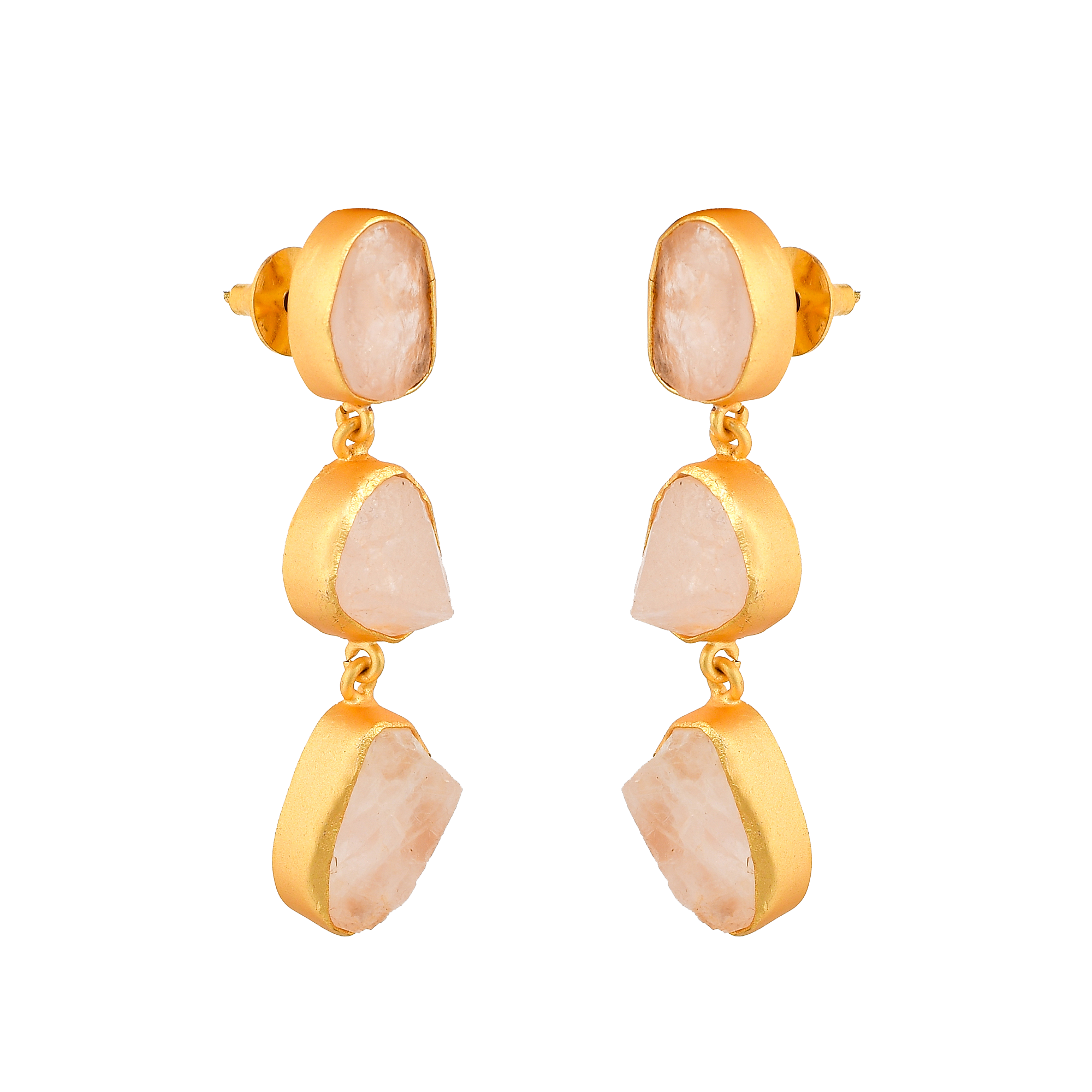 Rose Quartz Rough Gemstone Stud Earrings