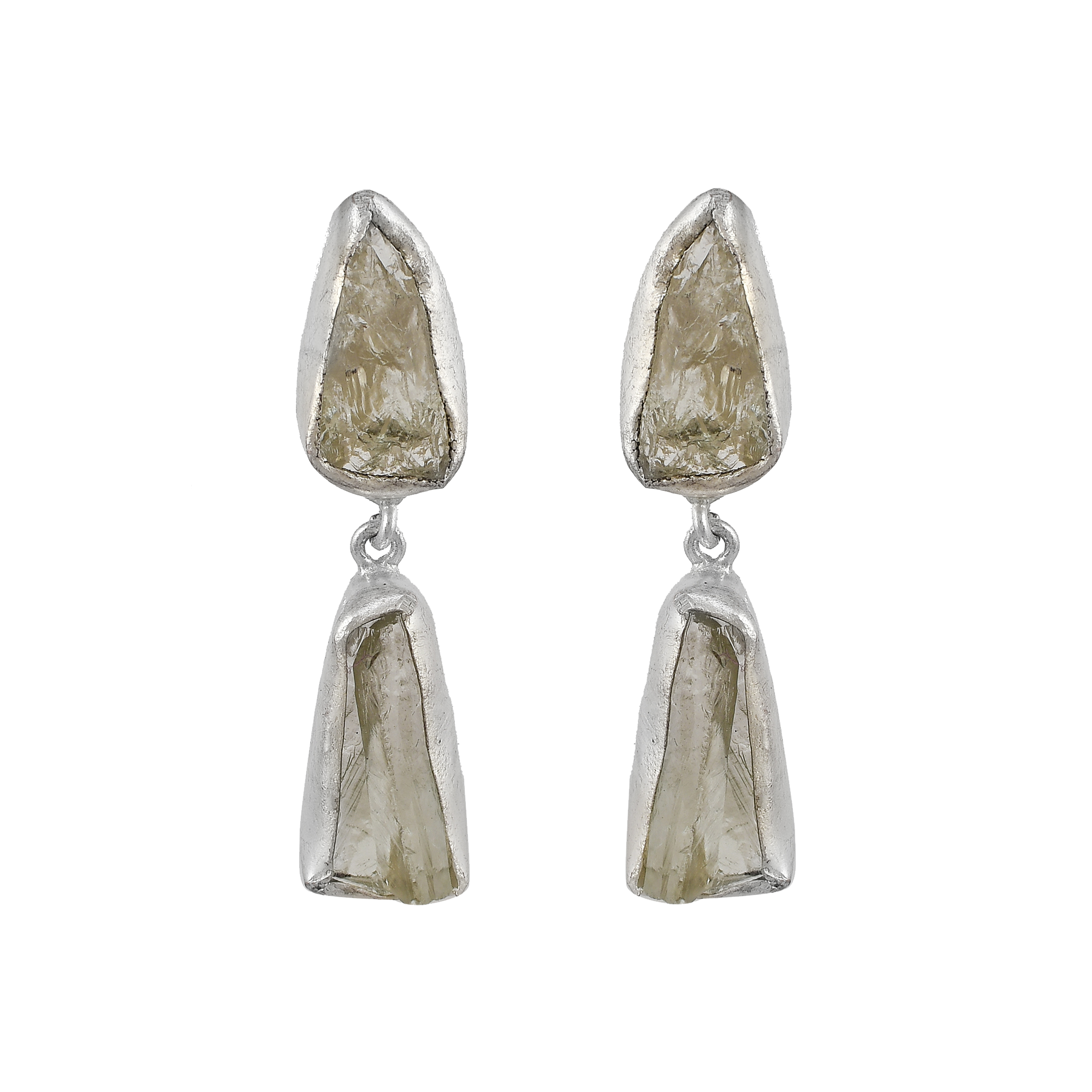 Crystal Quartz Rough Gemstone Stud Earring