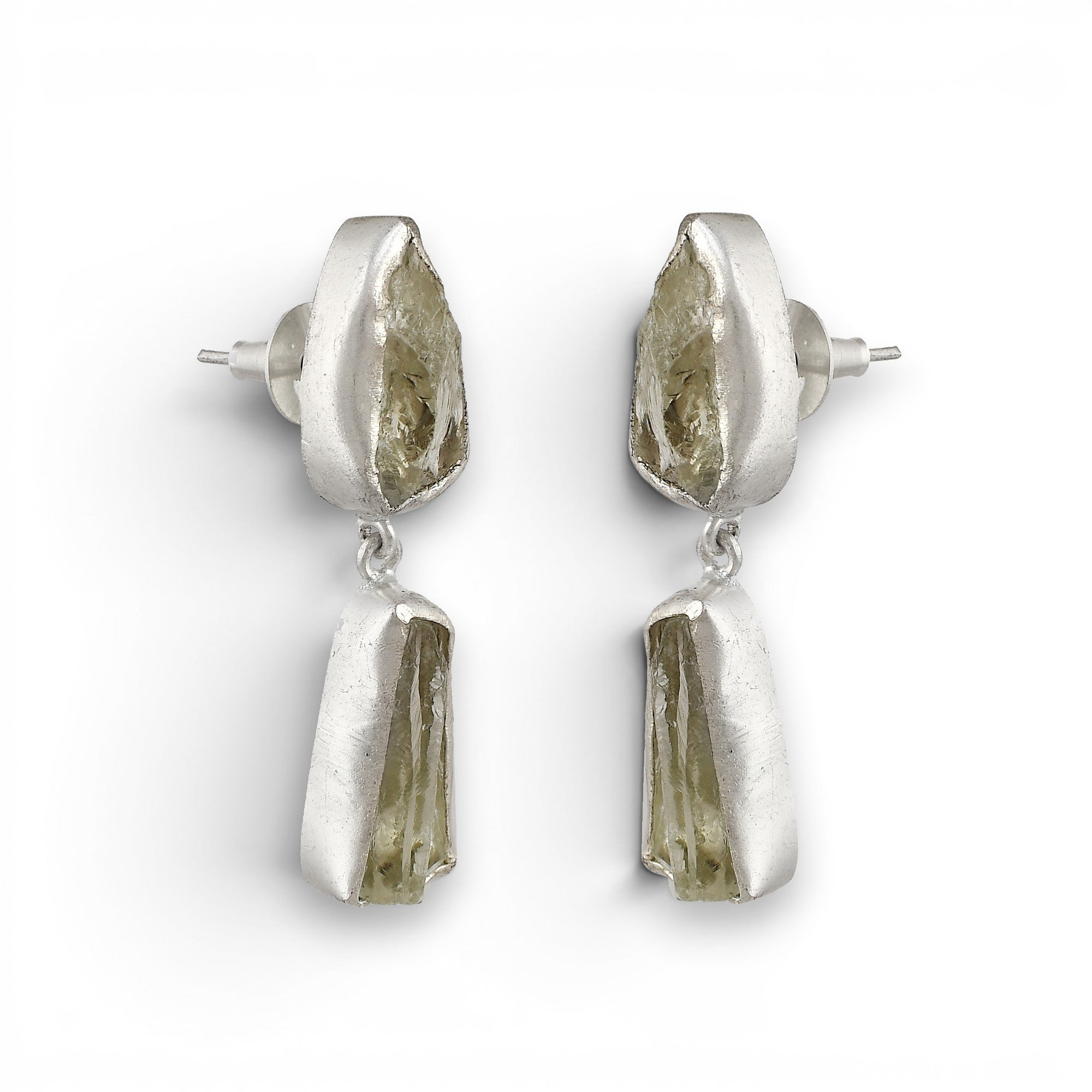 Crystal Quartz Rough Gemstone Stud Earring
