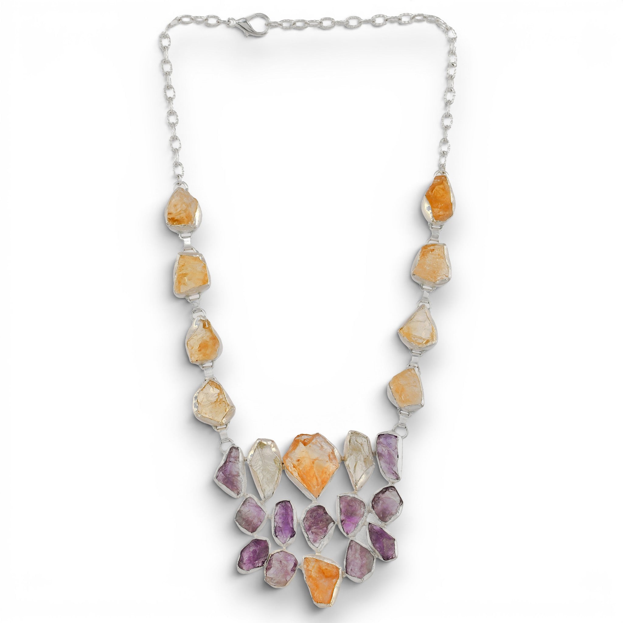 Amethystt, Citrine, Green Amethystt Rough Gemstone Necklace