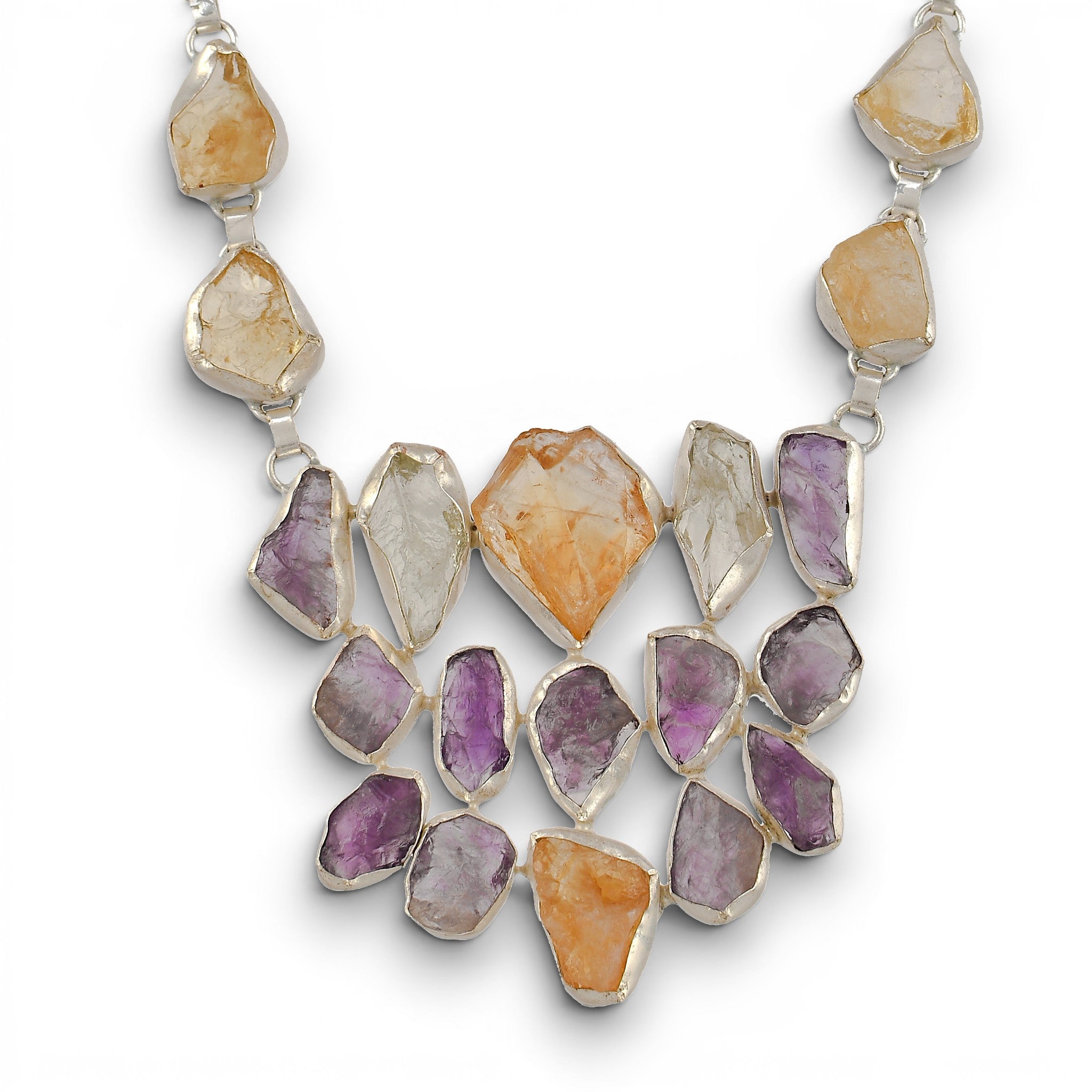 Amethystt, Citrine, Green Amethystt Rough Gemstone Necklace
