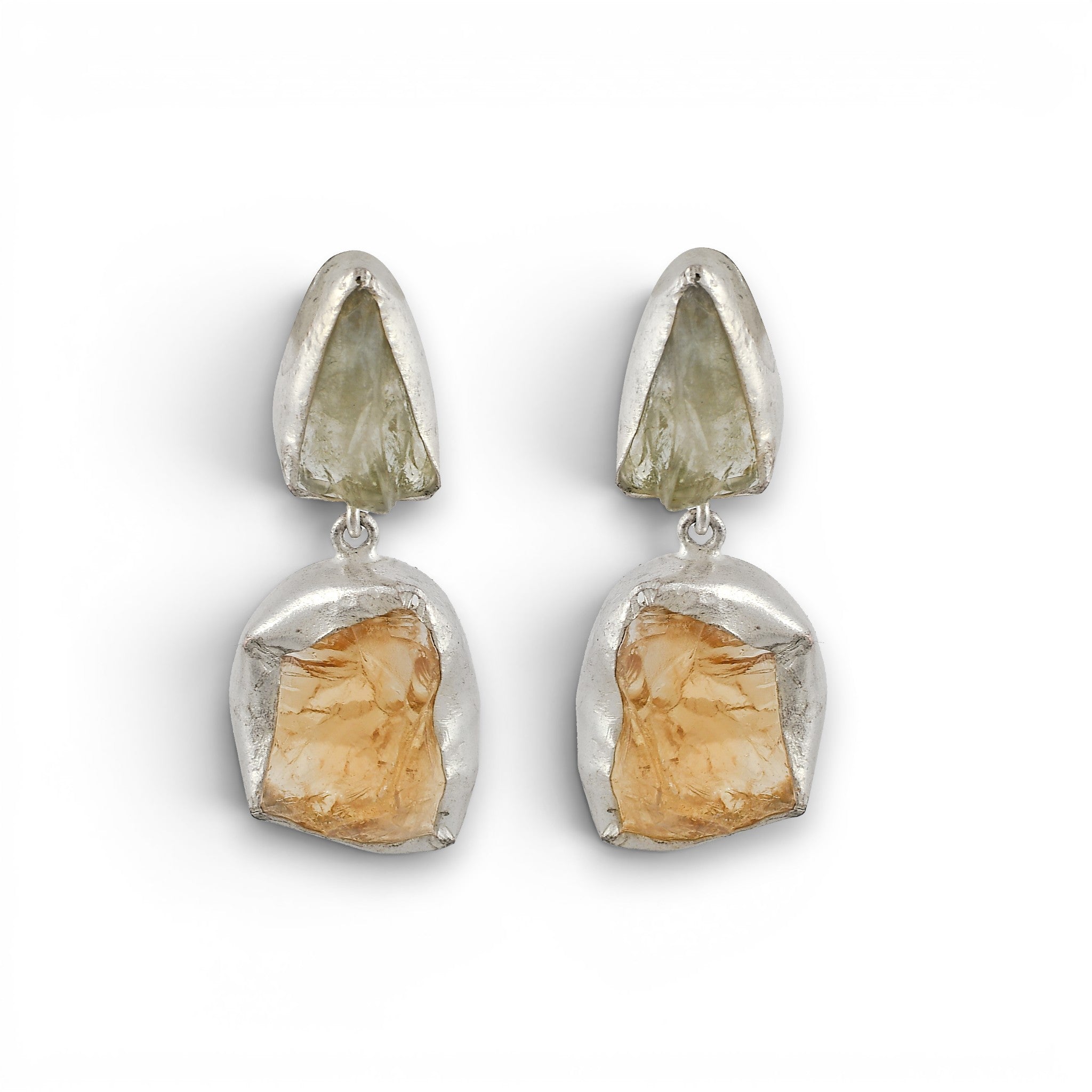 Citrine, Green Amethystt Rough Gemstone Stud Earring