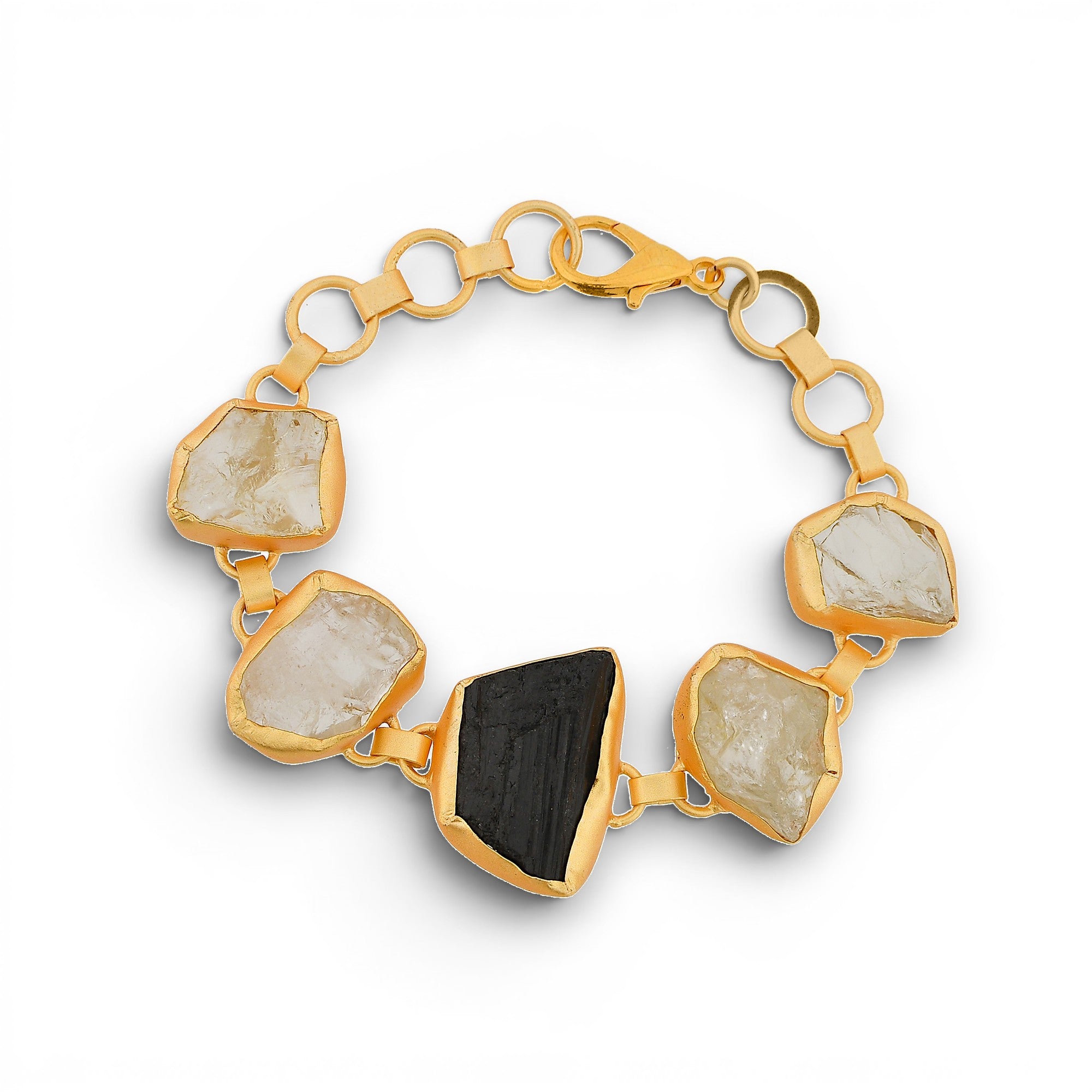 Crystal Quartz, Black Tourmaline Rough Gemstone Bracelet