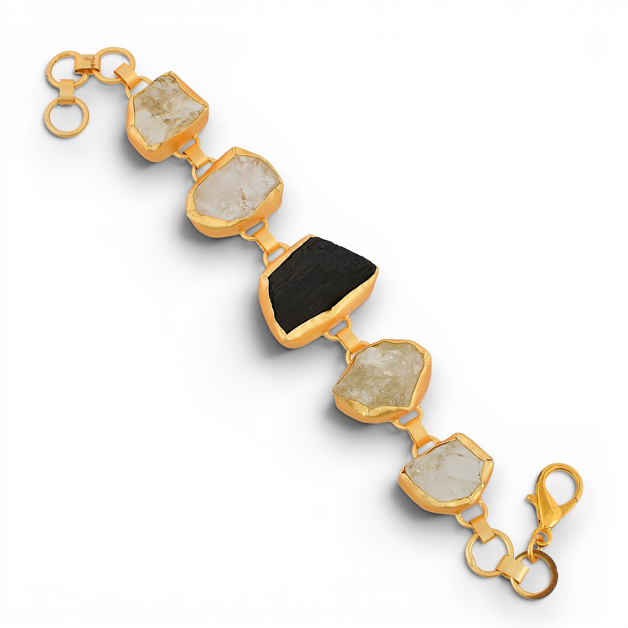 Crystal Quartz, Black Tourmaline Rough Gemstone Bracelet