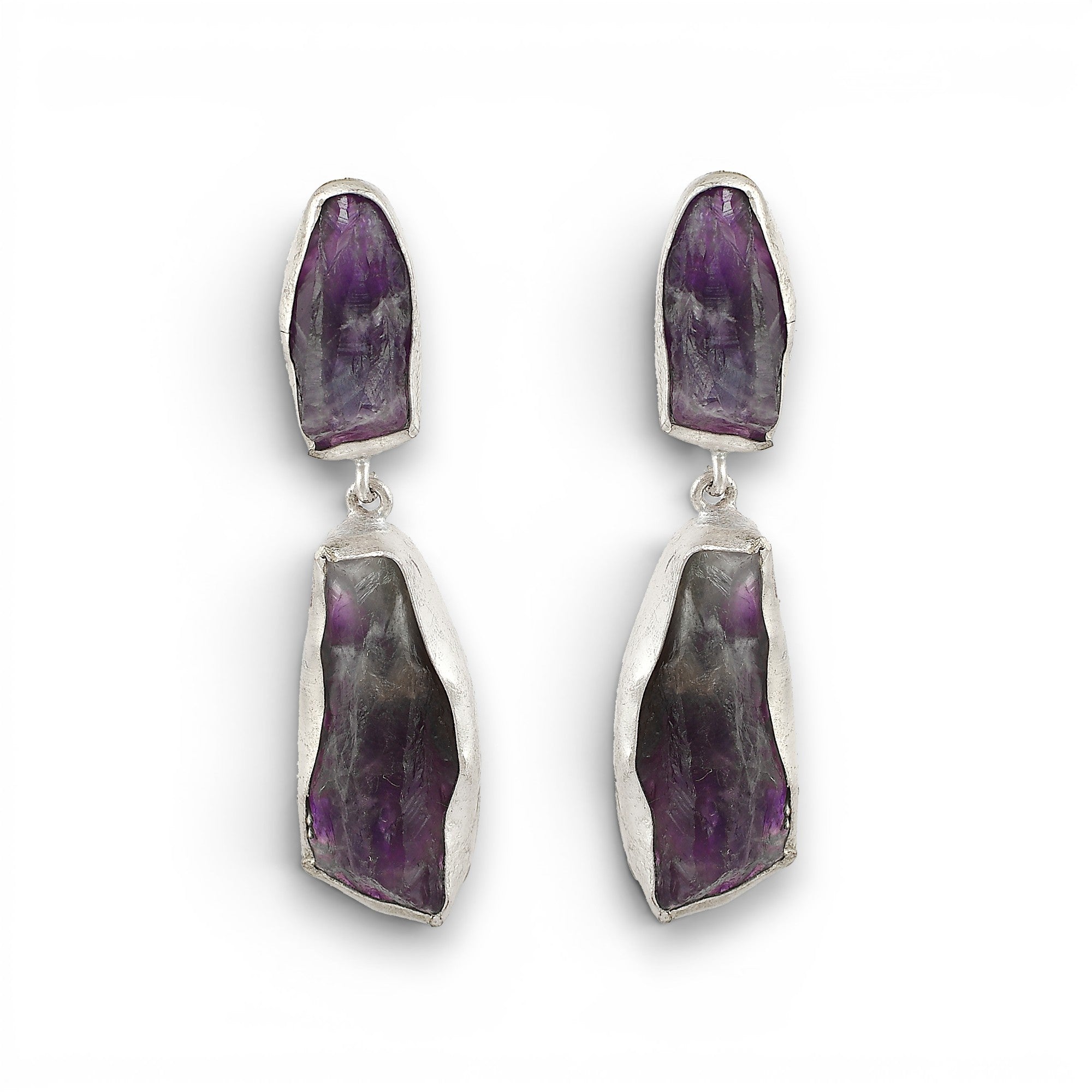 Amethystt Rough Gemstone Stud Earring