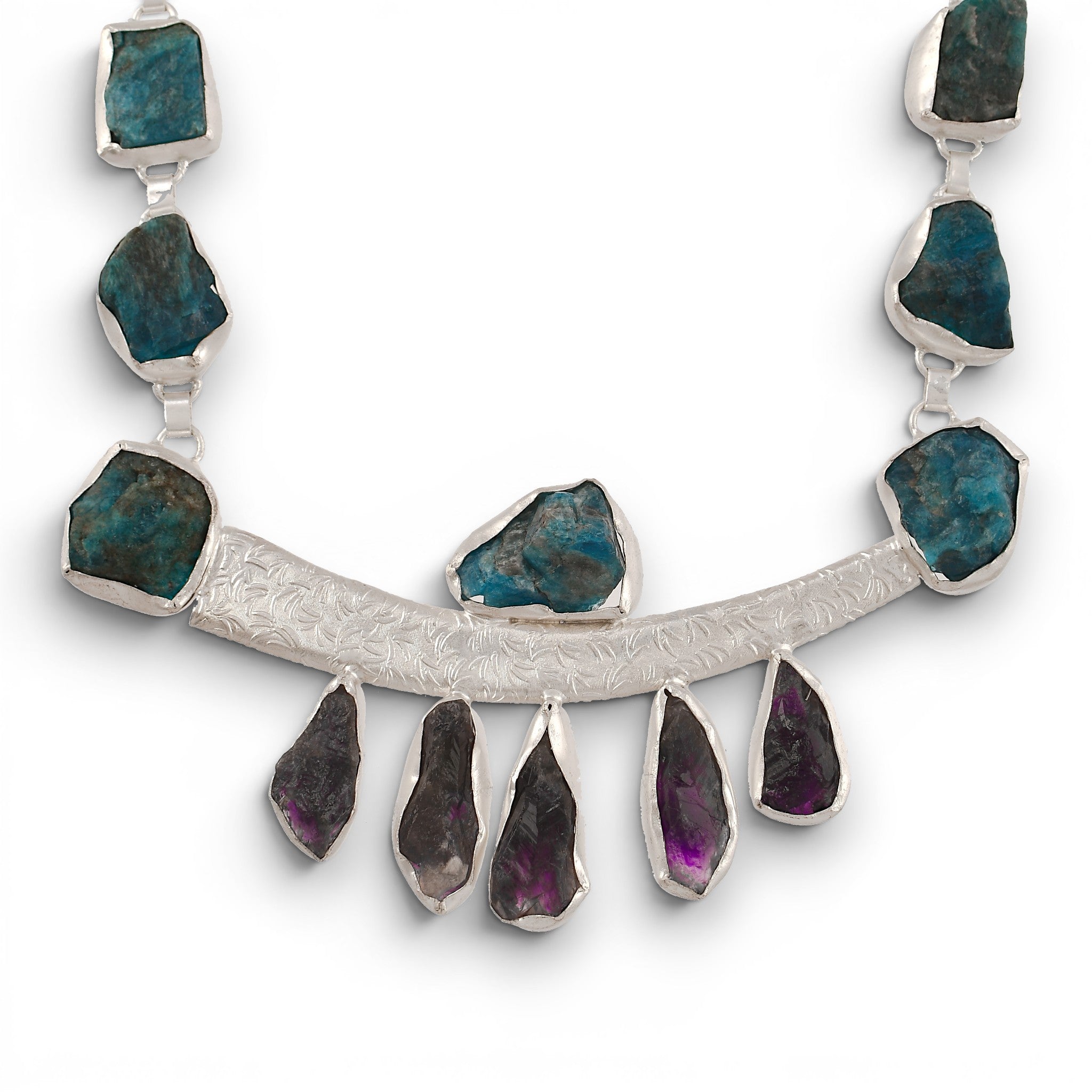 Amethystt Apatite Rough Gemstone Necklace