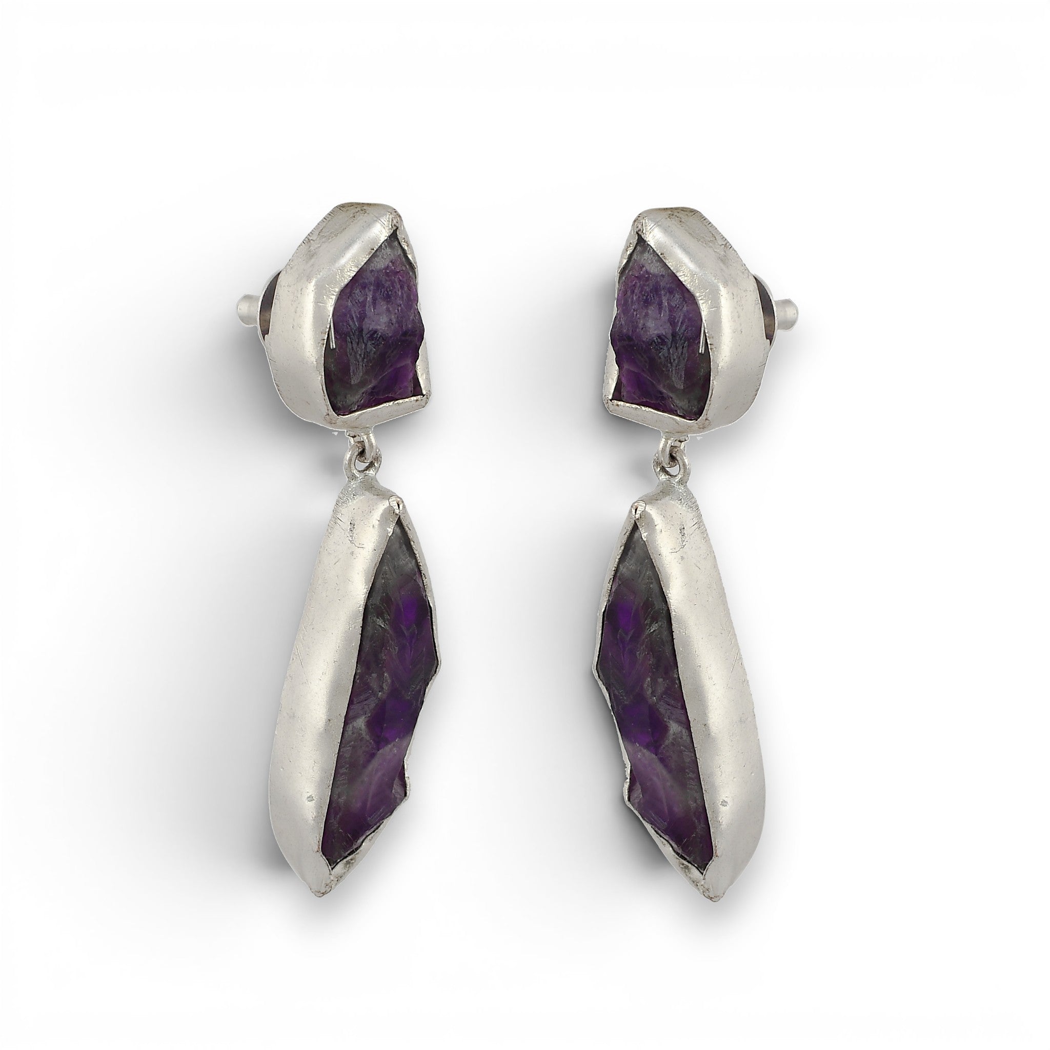 Amethystt Rough Gemstone Stud Earring