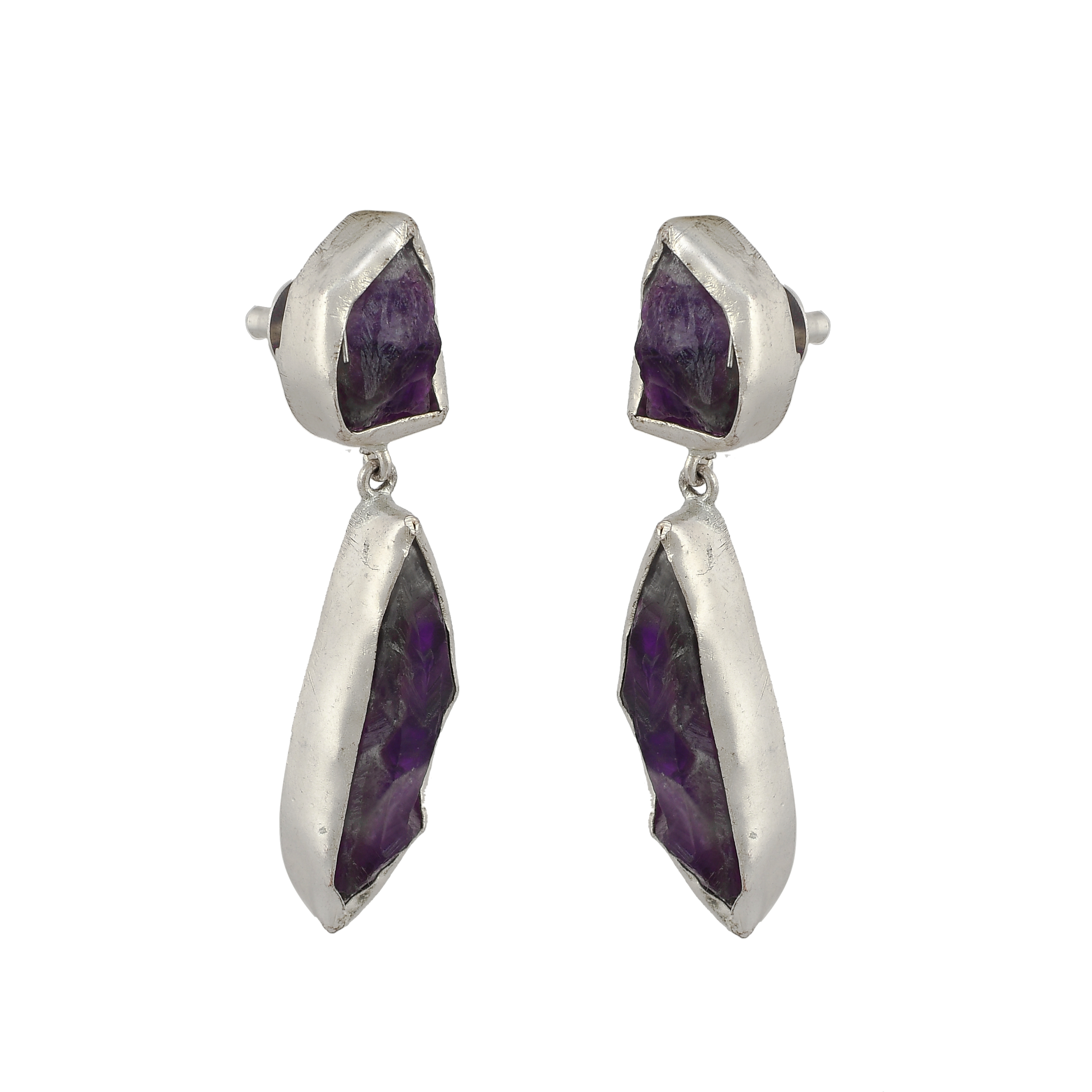 Natural Amethyst Gemstones Stud Earring