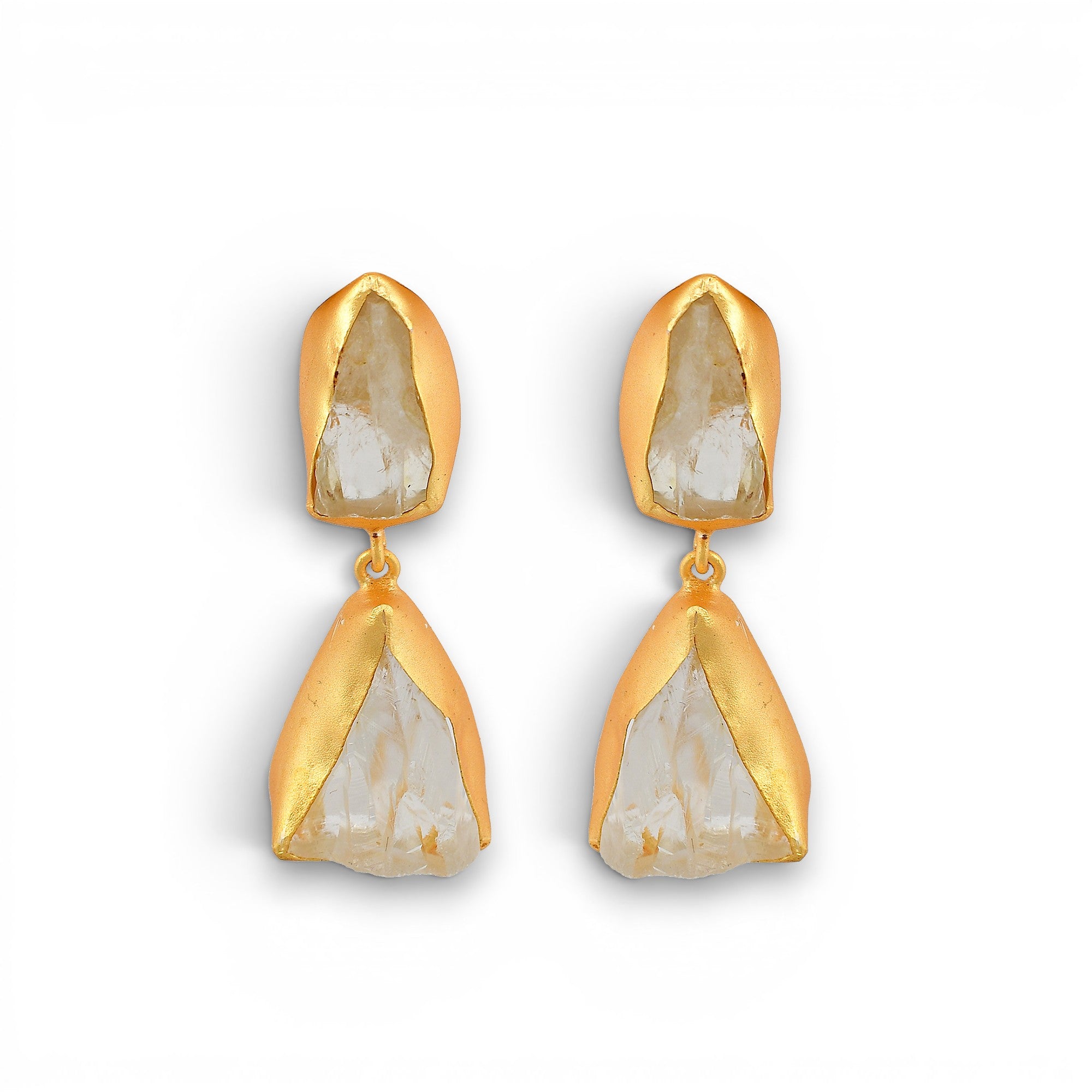 Crystal Quartz Rough Gemstone Stud Earring