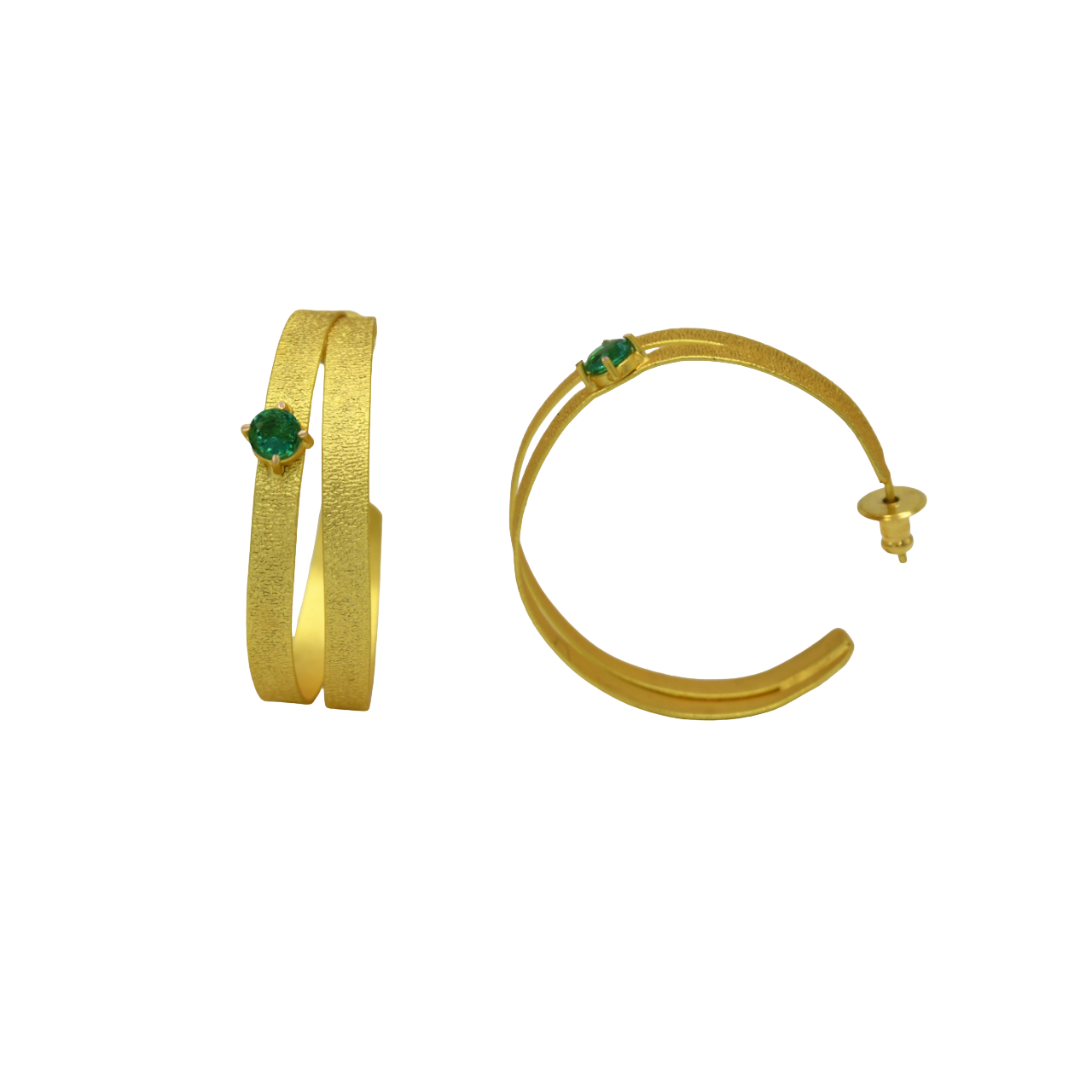 Dual Line Gemstone Gold Plated Stud Earring