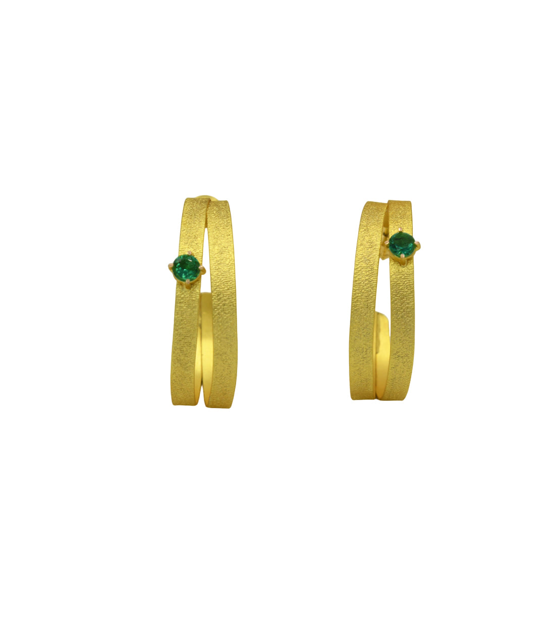 Dual Line Gemstone Gold Plated Stud Earring