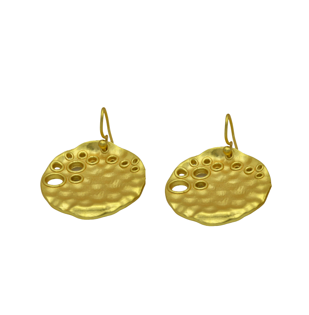 Hammered Vermeil Disk Dangle Earring