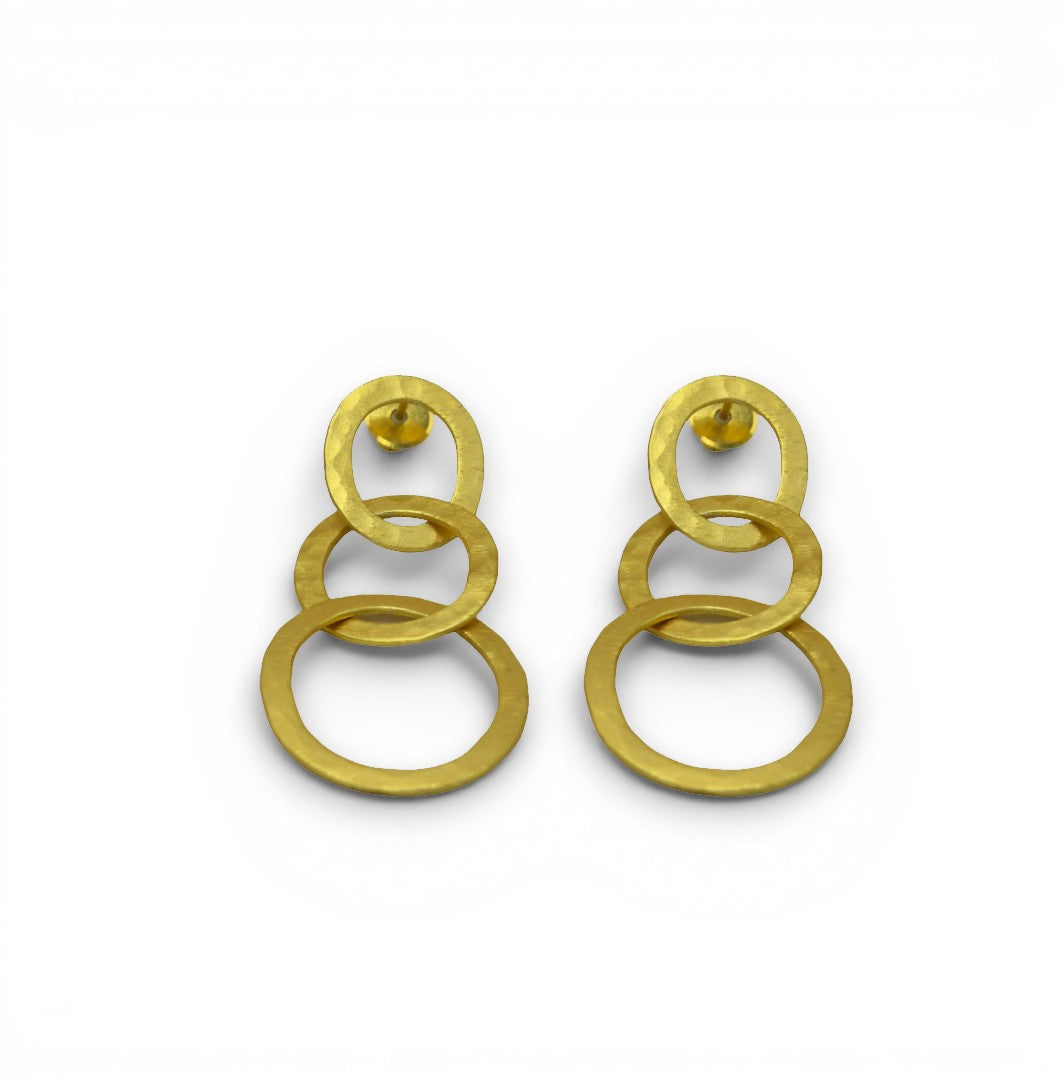 Tri Circle Gold Plated Stud Earring