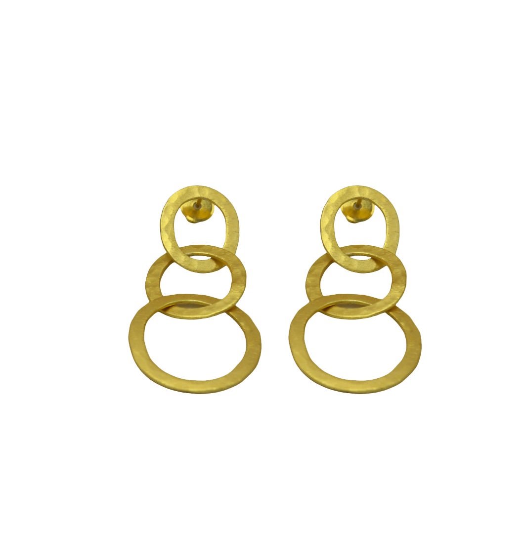 Tri Circle Gold Plated Stud Earring