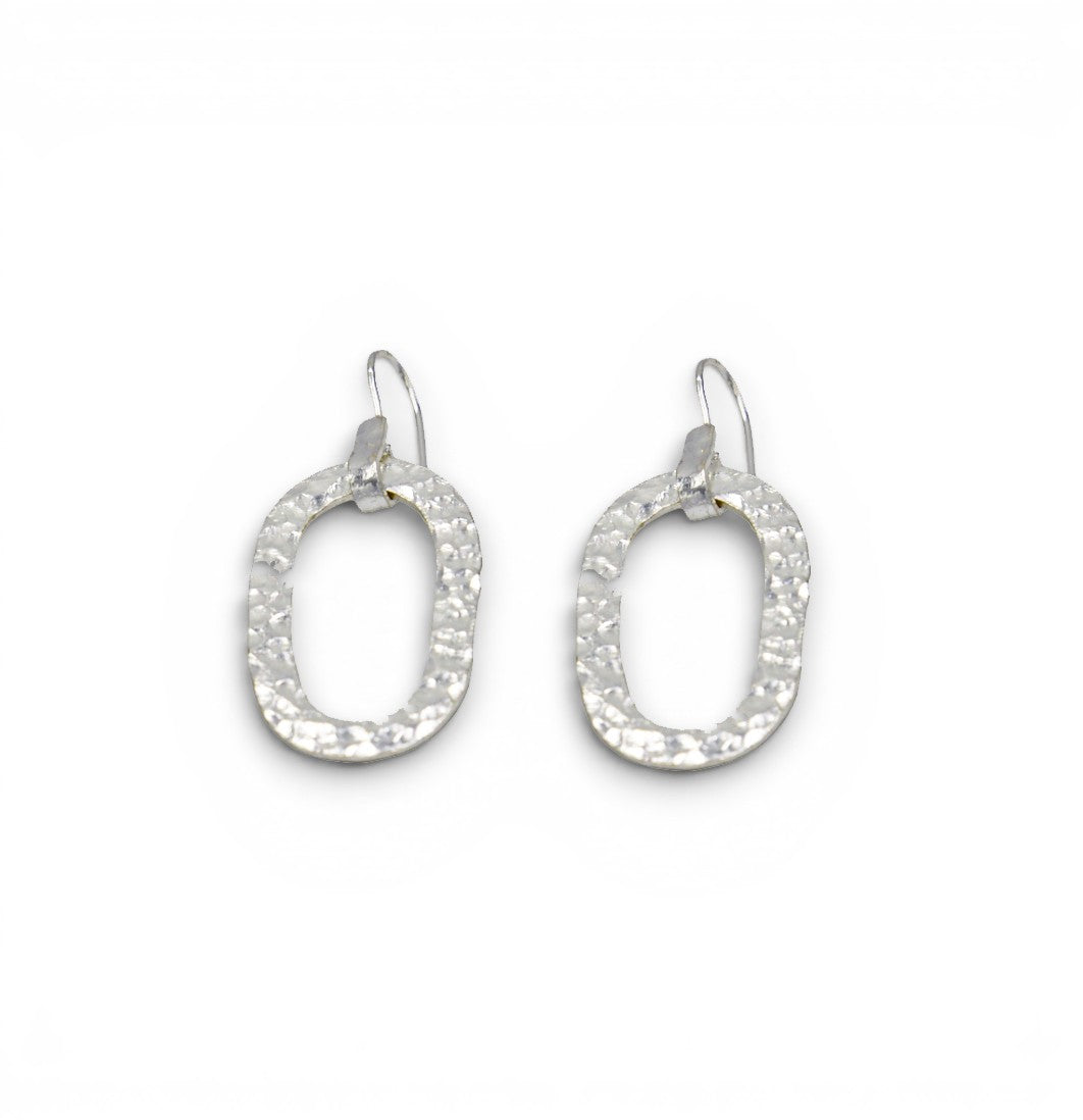 Hammered Oval Hoop Silver Earring