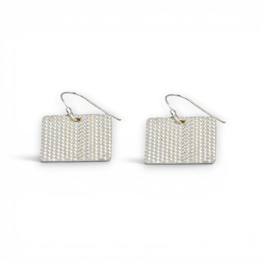 Square Hammered Silver Hook Earring