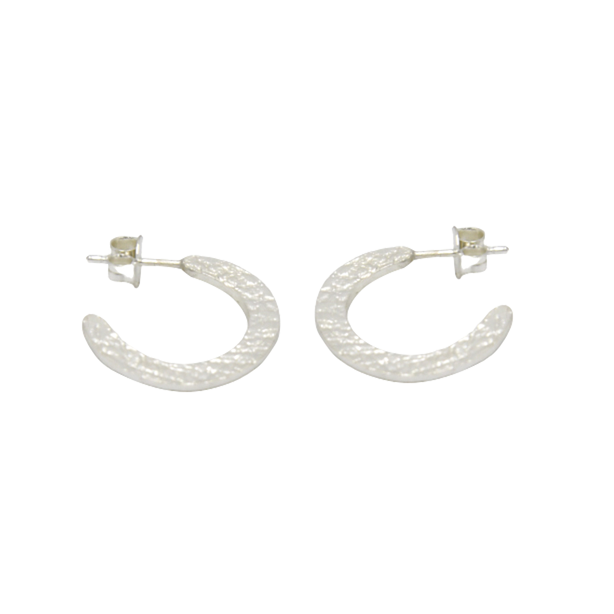 Textured Silver Open Hoop Stud Earring