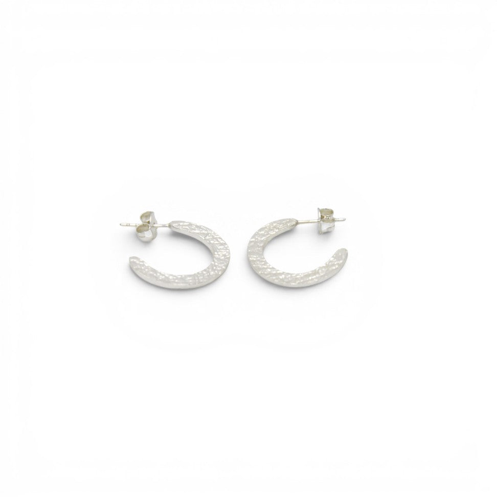 Textured Silver Open Hoop Stud Earring