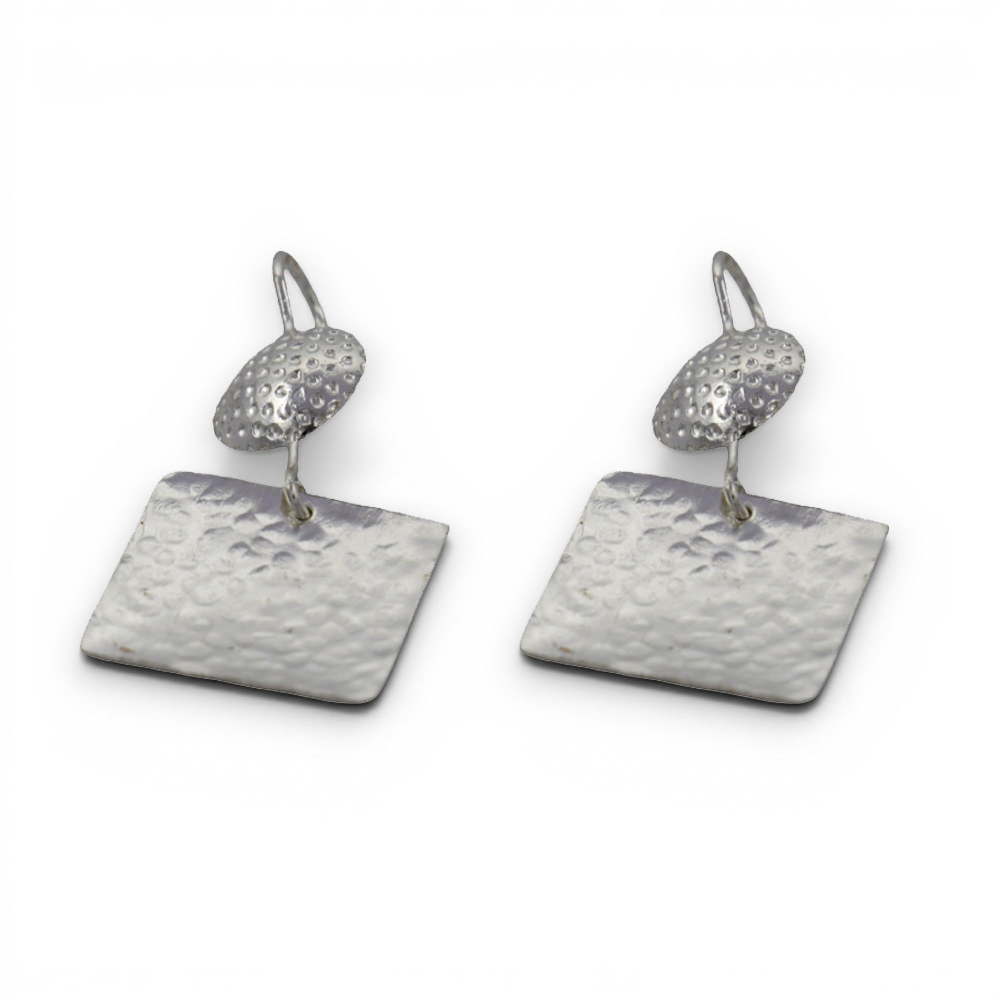 Hammered Silver Square & Oval Earring